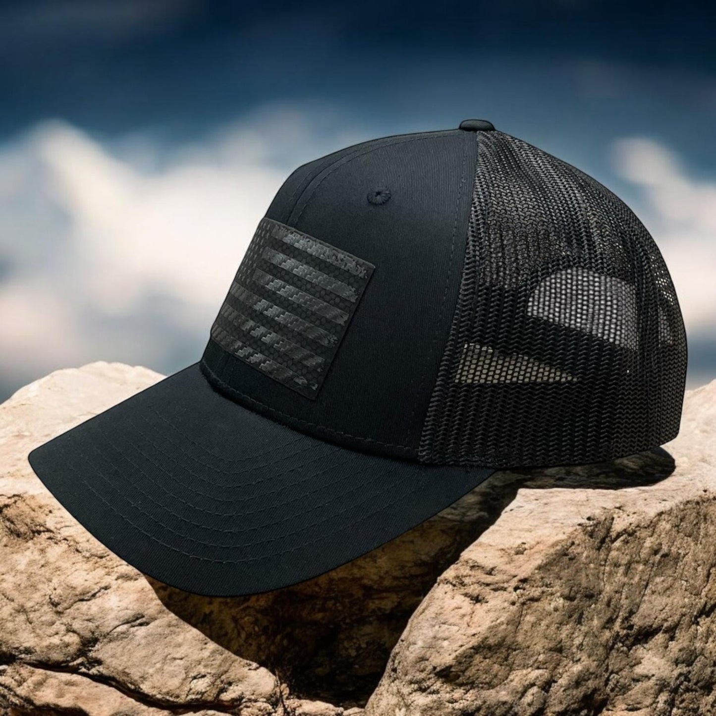 American Flag Blacked Out Carbon Fiber Trucker Hat / Patriotic Trucker Cap / YP Classics 6 Panel / Patch Trucker Hat / Father's Day Gift