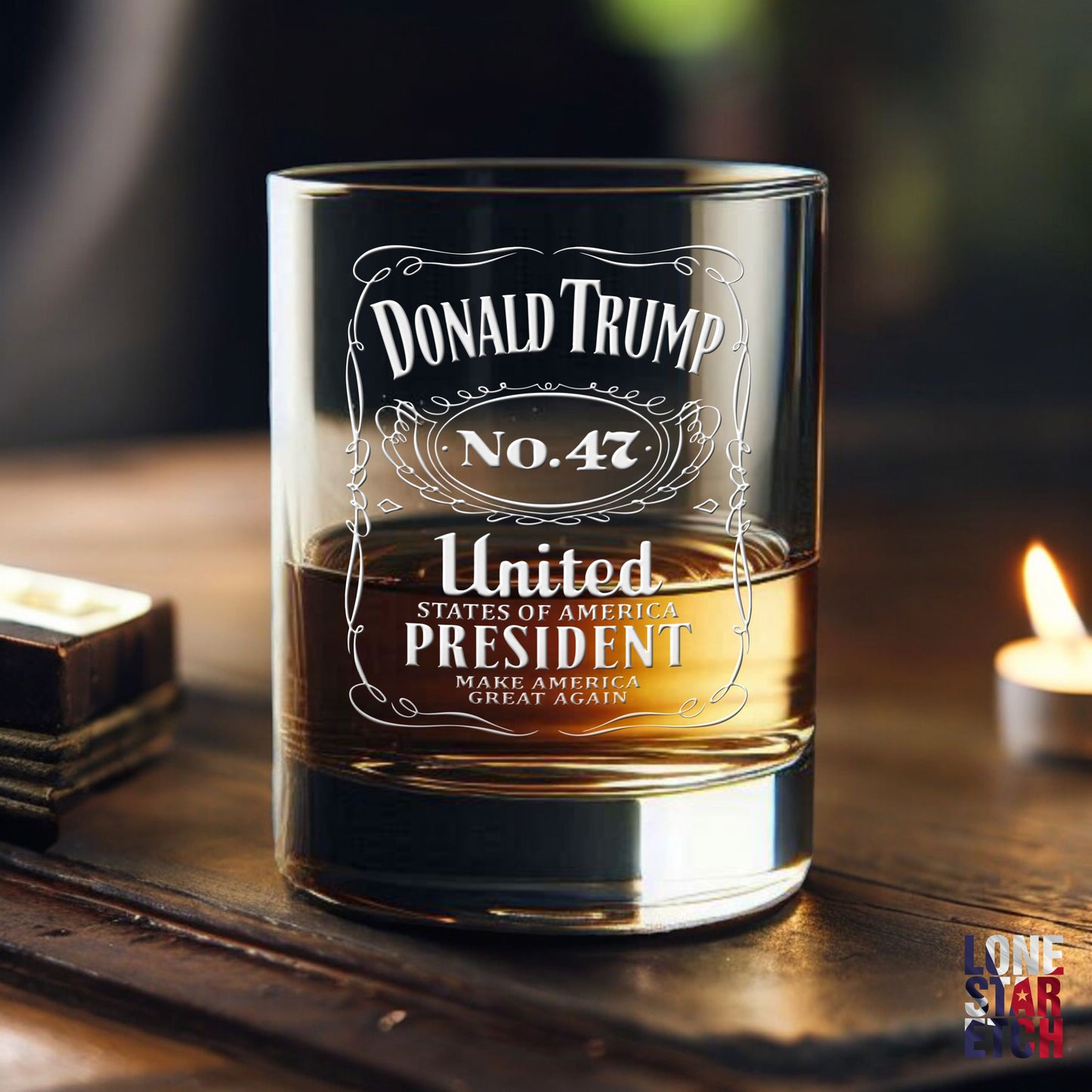Trump No. 47 / Trump 2024 Engraved Whiskey Glass / Valentine's Day Gift