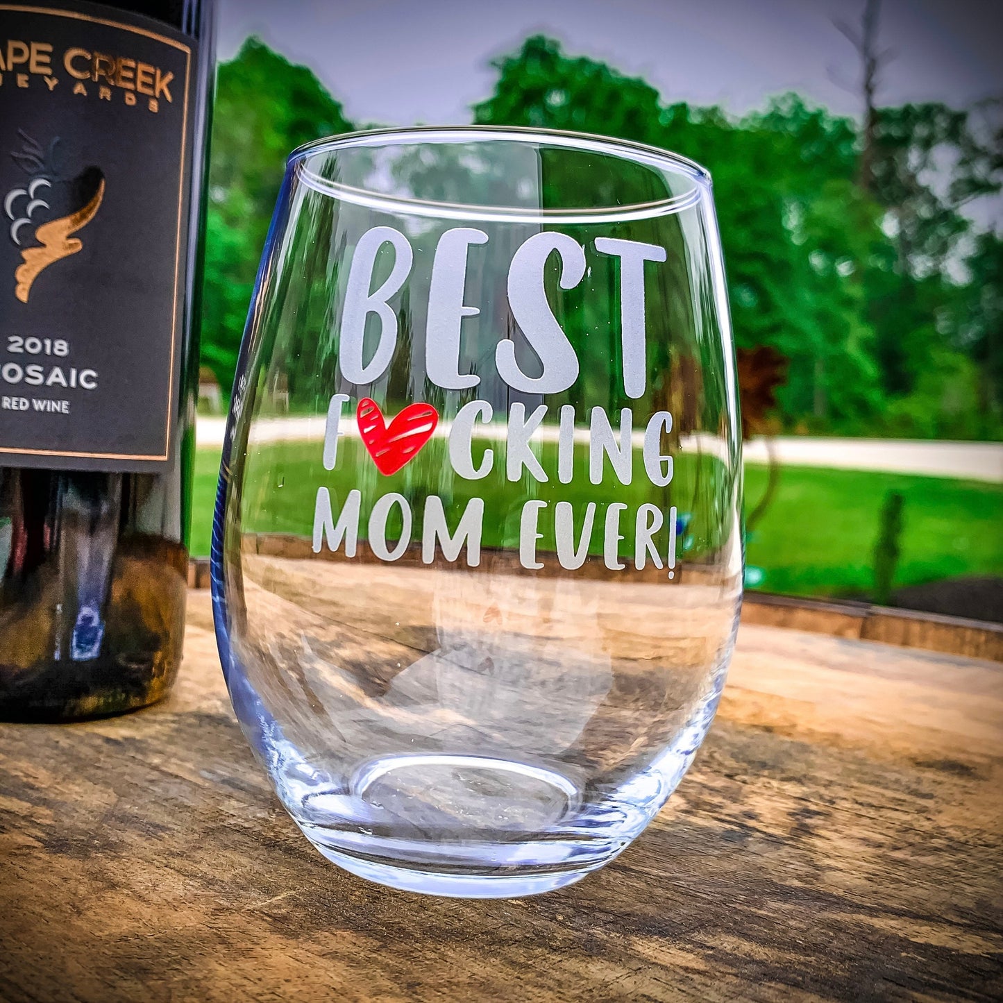 Best F*cking Mom Ever / Engraved and Color-Filled Stemless Wine Glass / Funny Wine Glass / Best Mom Gift / Mom Gift / Valentine's Day Gift