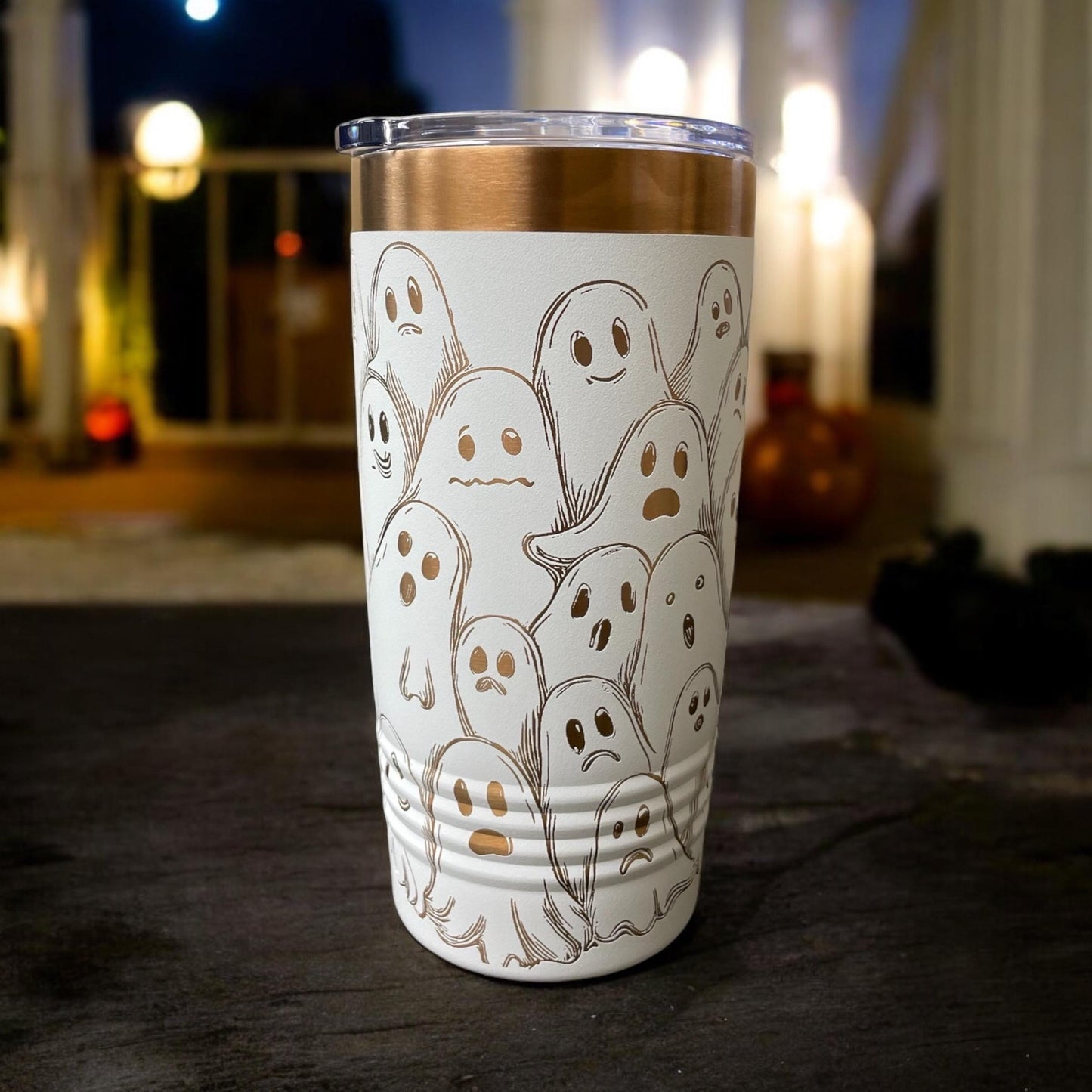 Spooky Funny Ghost Halloween Tumbler / White or Black & Rose Gold 20oz. Etched Tumbler / Laser Engraved / Halloween Gift
