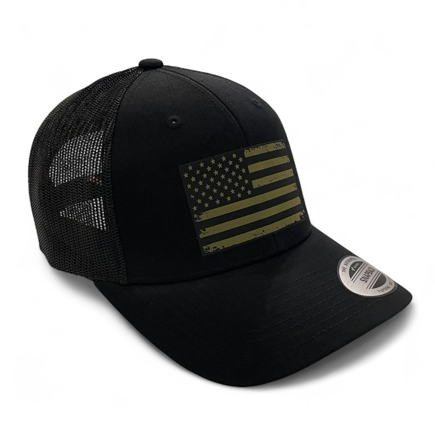 American Flag Patch Tactical Style Trucker Hat / Patriotic Trucker Cap / OD Green Patch / Patch Trucker Hat / Father's Day Gift