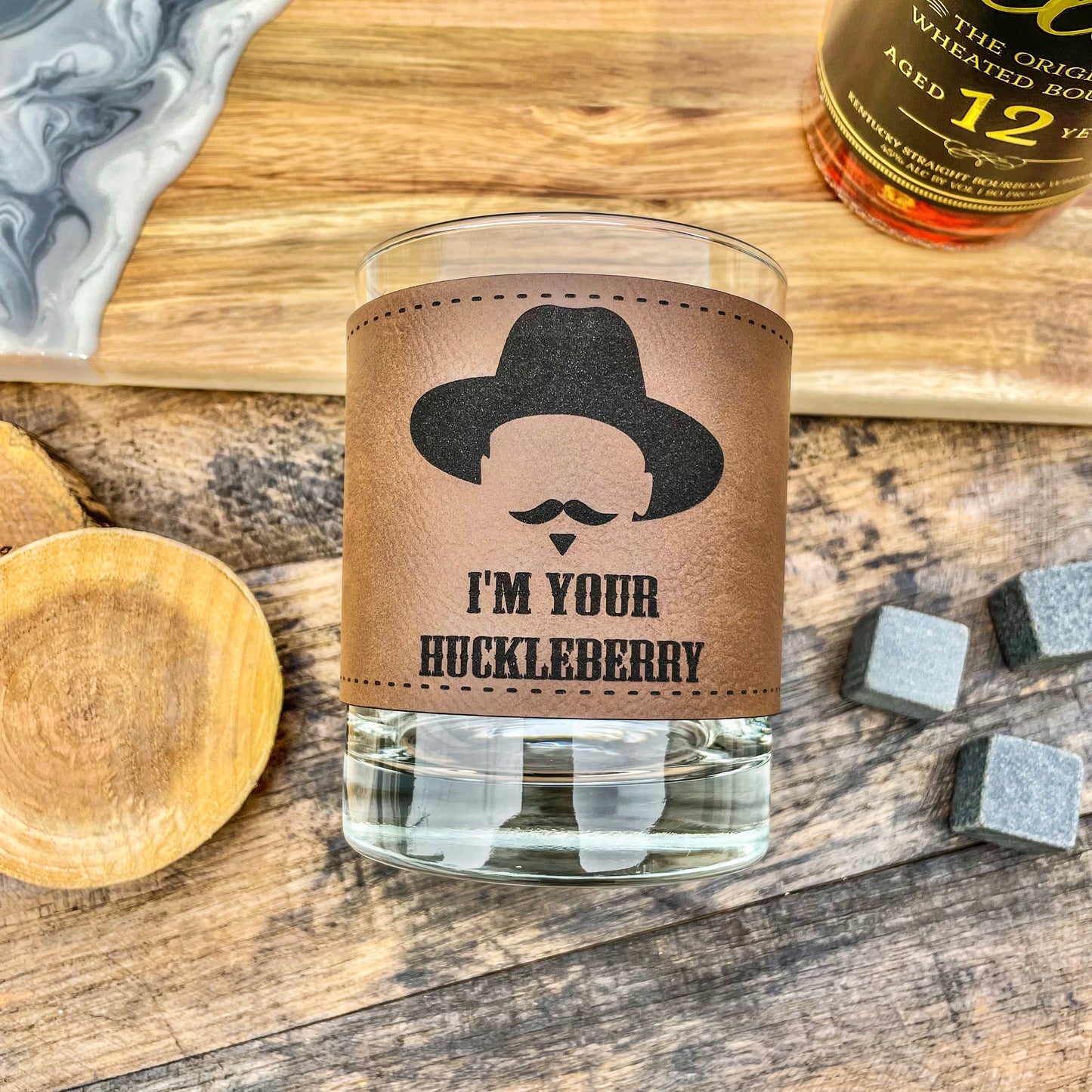 Doc Holliday I’m Your Huckleberry / Leatherette Whiskey Glass/ Father's Day Gift / Valentine's Day Gift