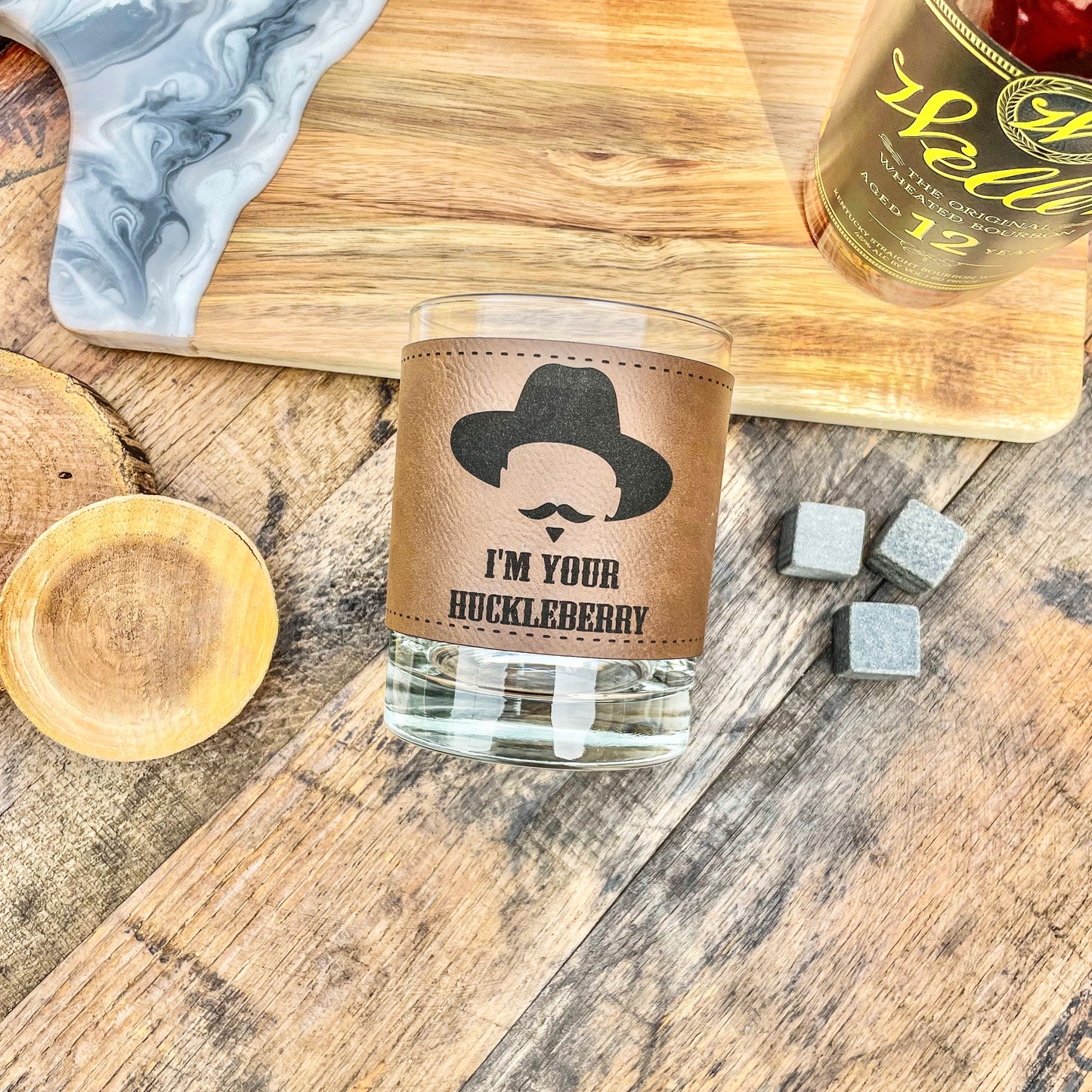 Doc Holliday I’m Your Huckleberry / Leatherette Whiskey Glass/ Father's Day Gift / Valentine's Day Gift