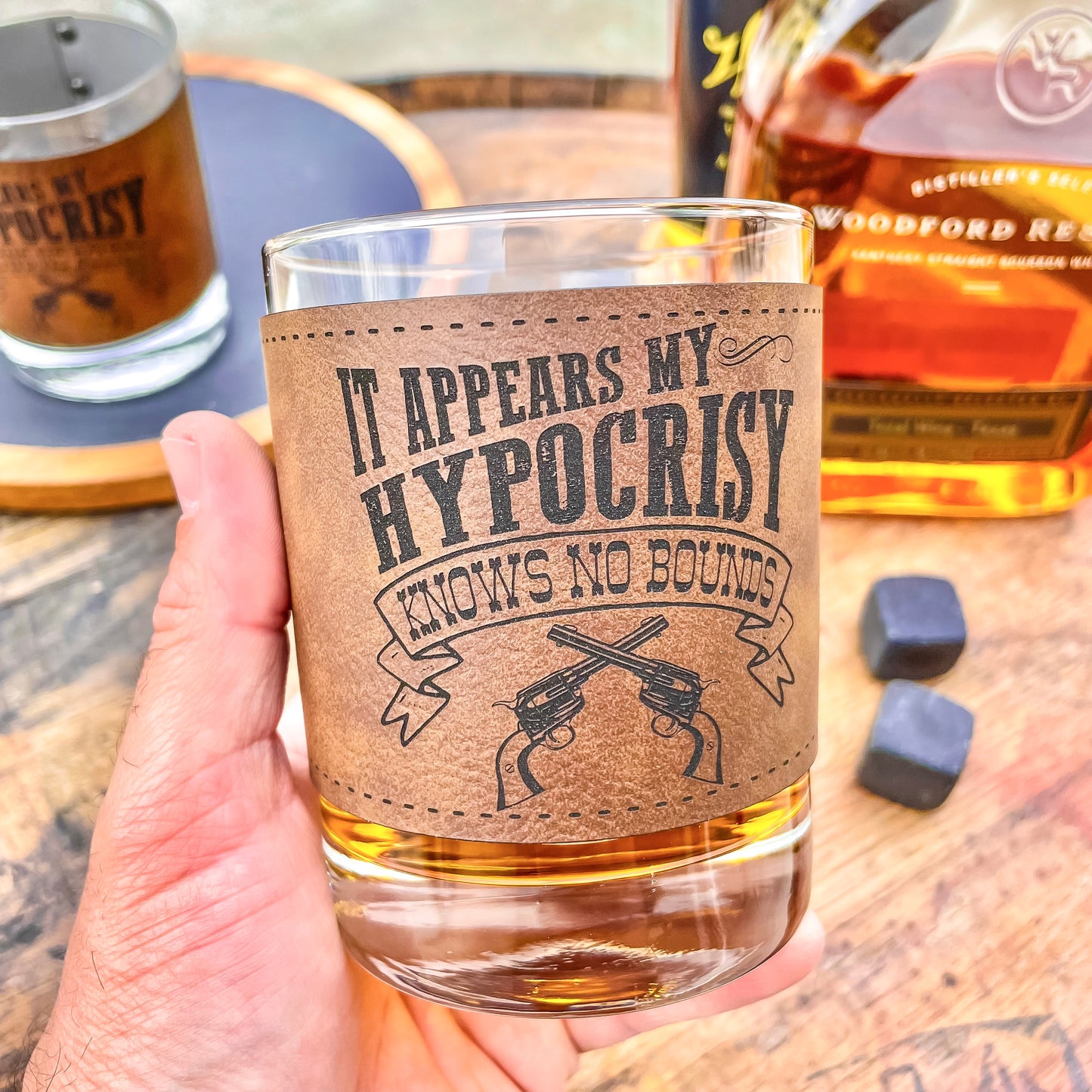 Doc Holliday My Hypocrisy Leatherette Whiskey Glass/ Father's Day Gift / Valentine's Day Gift