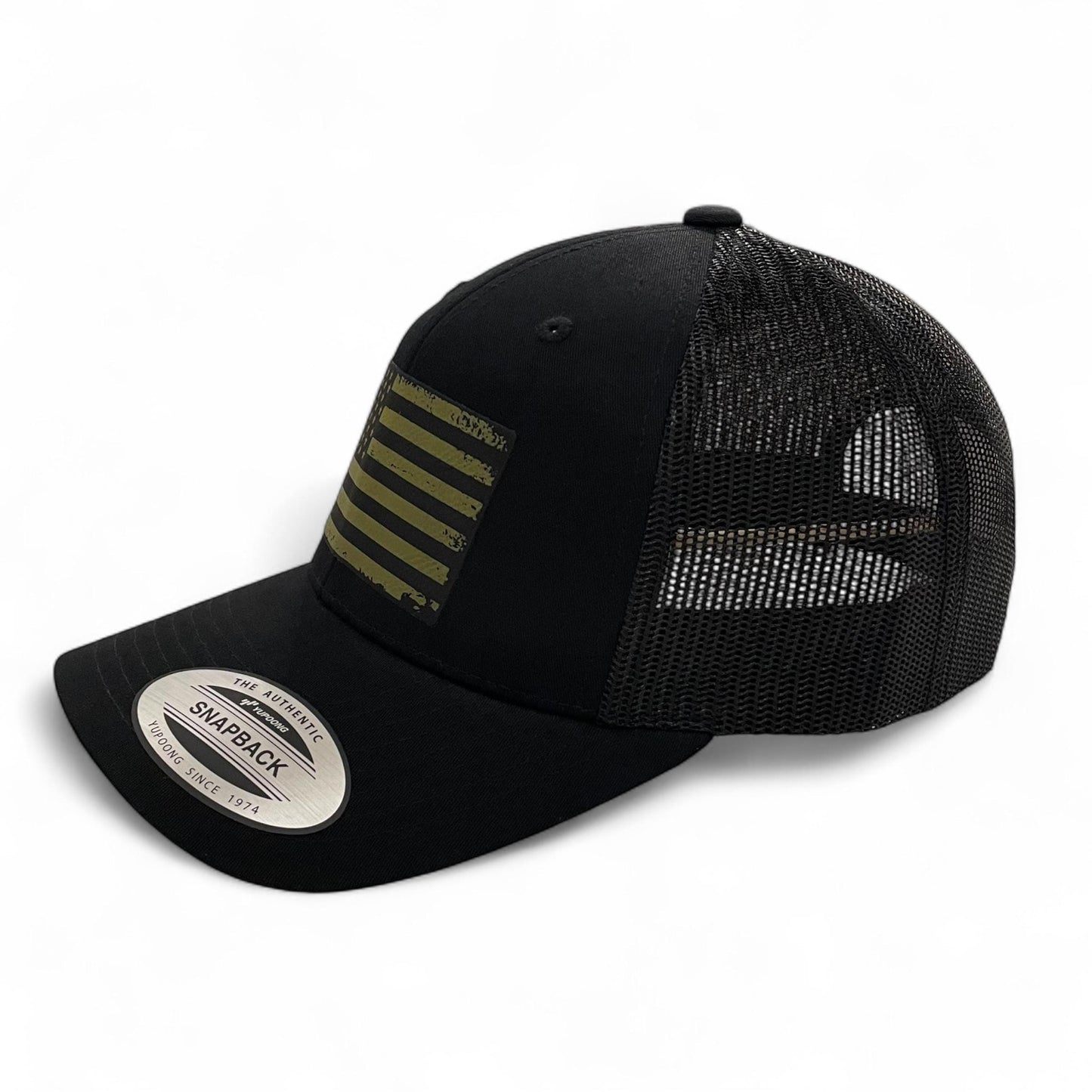 American Flag Patch Tactical Style Trucker Hat / Patriotic Trucker Cap / OD Green Patch / Patch Trucker Hat / Father's Day Gift