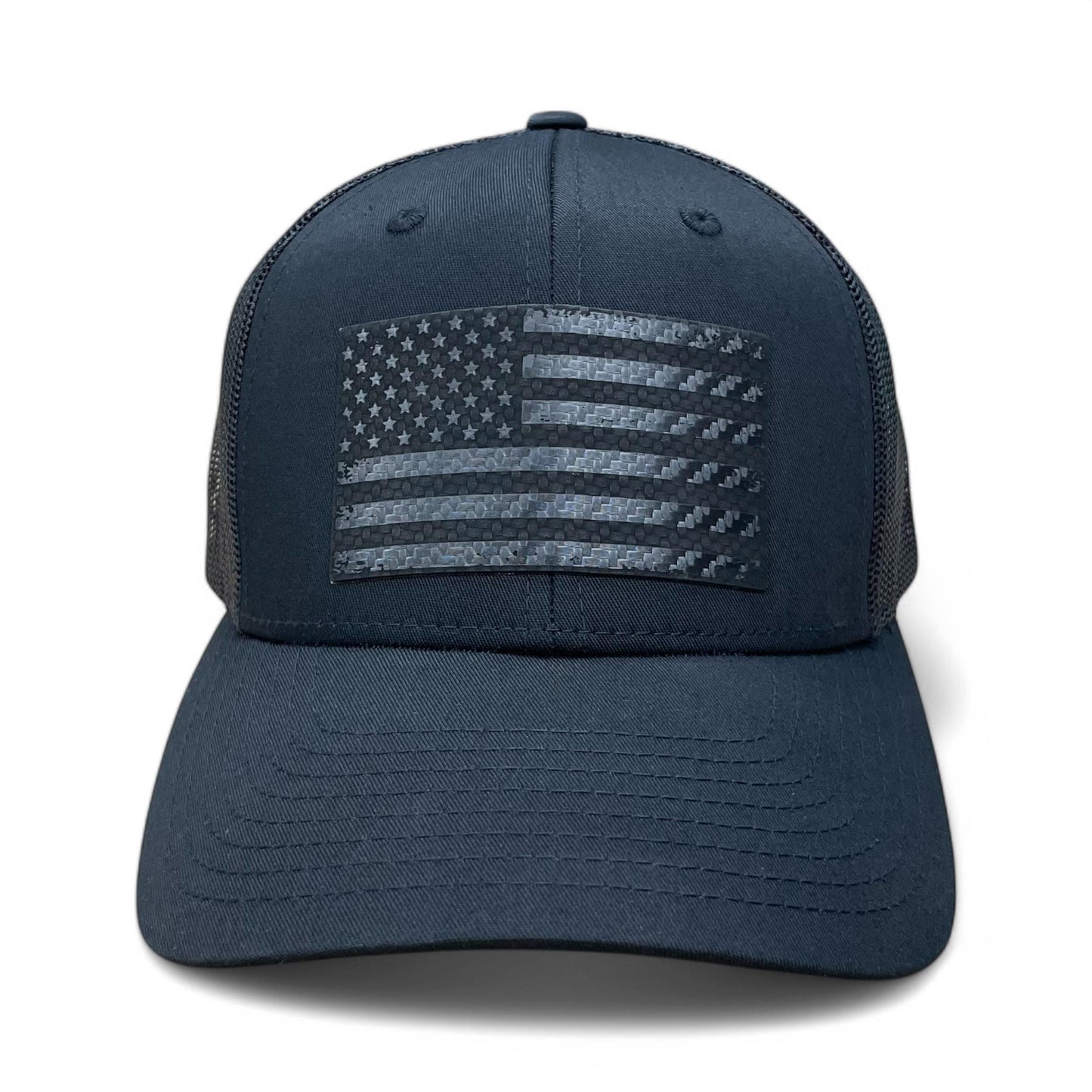 American Flag Blacked Out Carbon Fiber Trucker Hat / Patriotic Trucker Cap / YP Classics 6 Panel / Patch Trucker Hat / Father's Day Gift