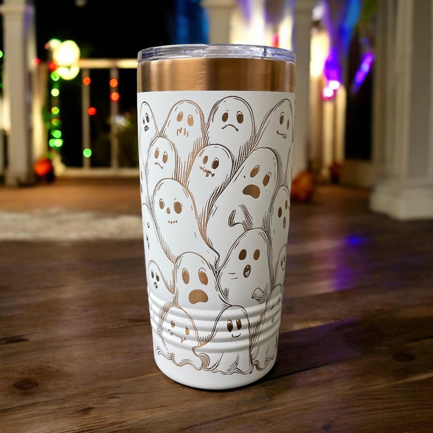 Spooky Funny Ghost Halloween Tumbler / White or Black & Rose Gold 20oz. Etched Tumbler / Laser Engraved / Halloween Gift