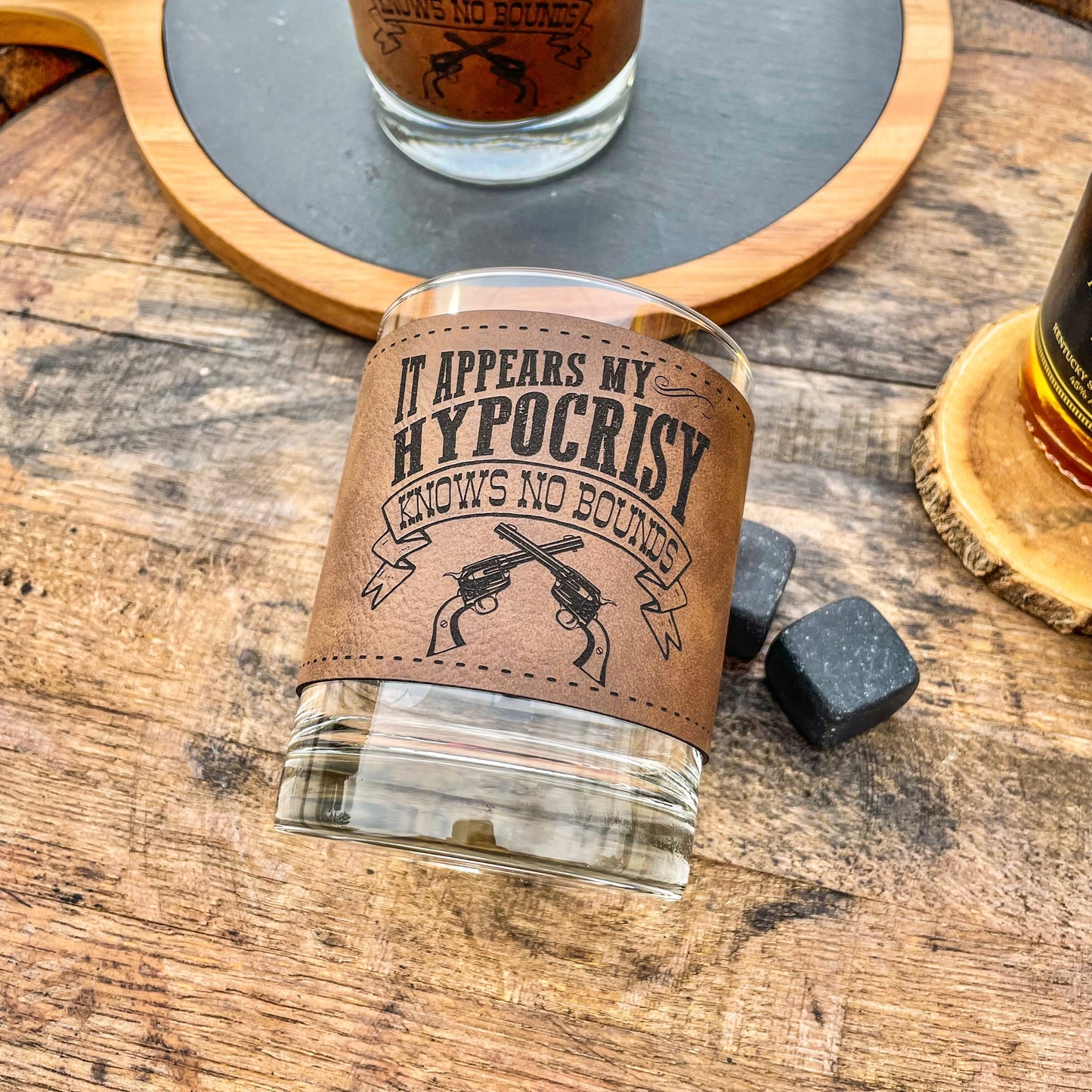 Doc Holliday My Hypocrisy Leatherette Whiskey Glass/ Father's Day Gift / Valentine's Day Gift