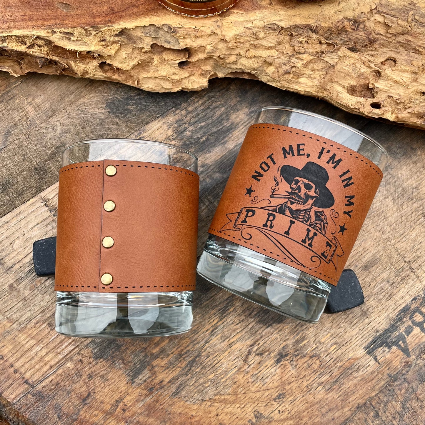 Doc Holliday In My Prime Engraved Leatherette Whiskey Glass/ Father's Day Gift / Valentine's Day Gift