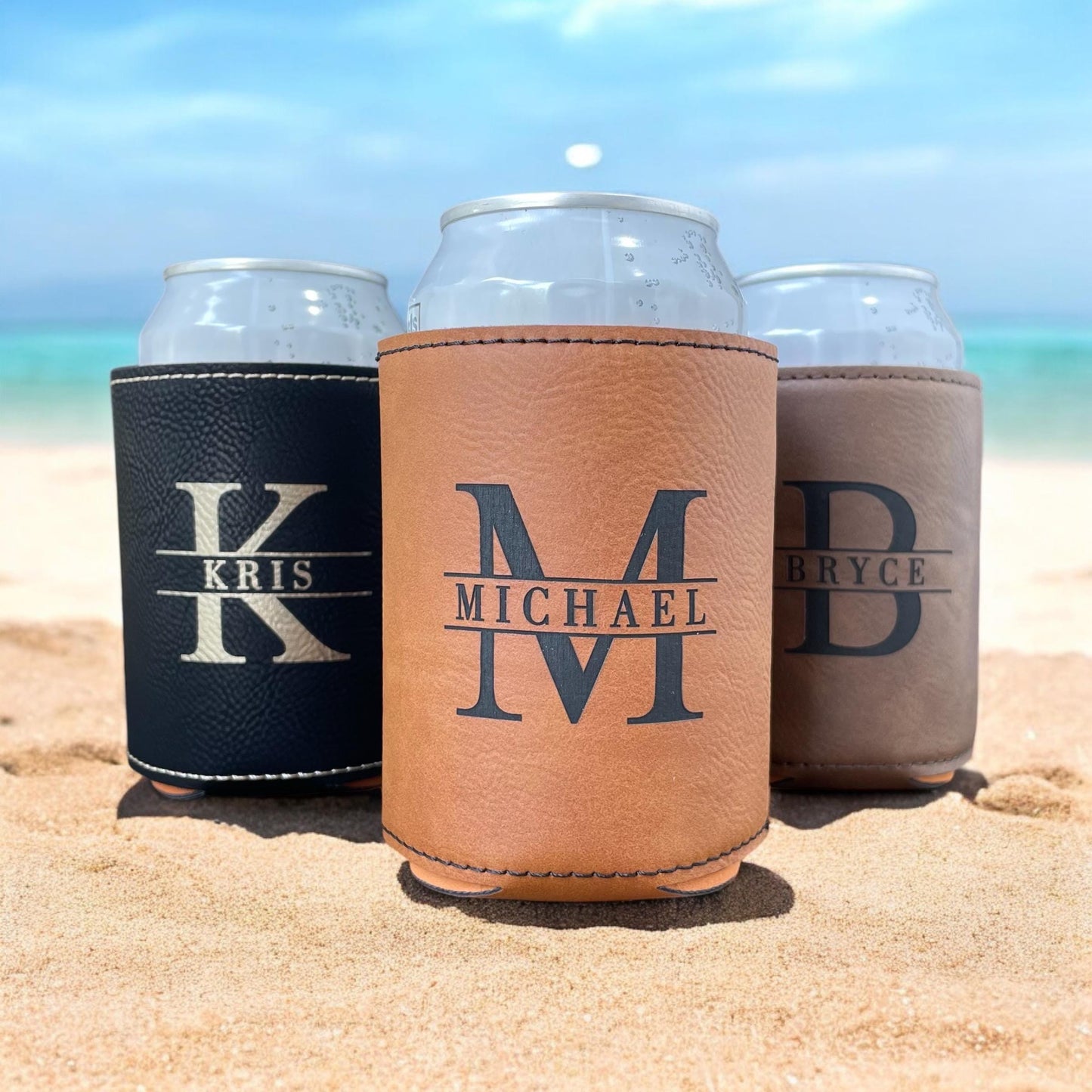 Personalized Can Cooler | Custom Leatherette Name Gift | Gift for Dad | Groomsmen Gift Idea | Father's Day Gift