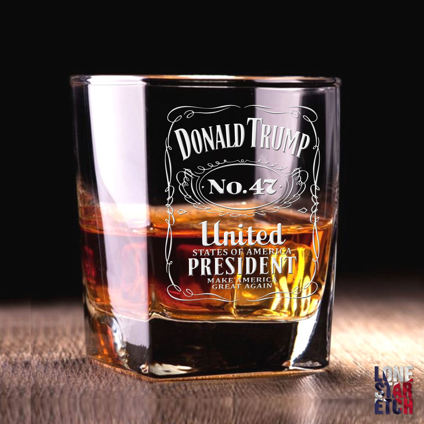 Trump No. 47 / Trump 2024 Engraved Whiskey Glass / Valentine's Day Gift