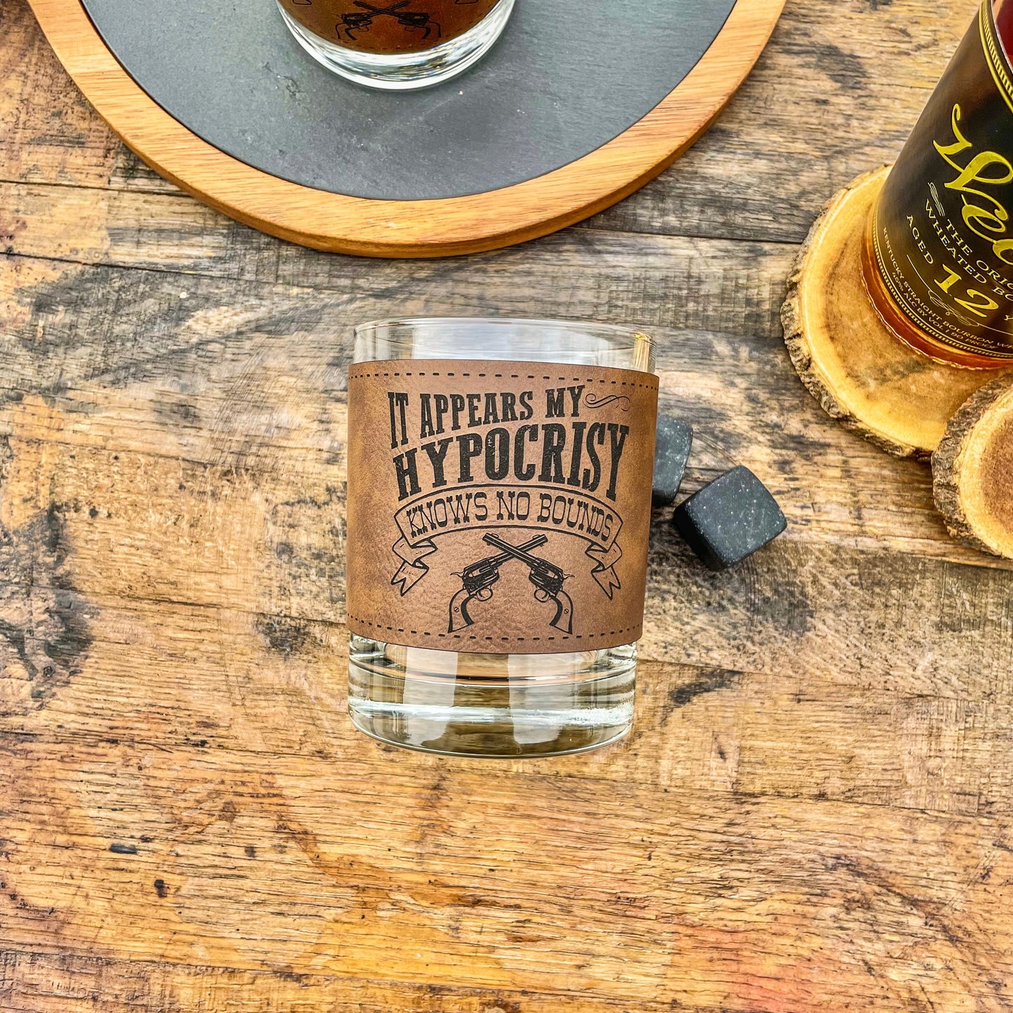 Doc Holliday My Hypocrisy Leatherette Whiskey Glass/ Father's Day Gift / Valentine's Day Gift