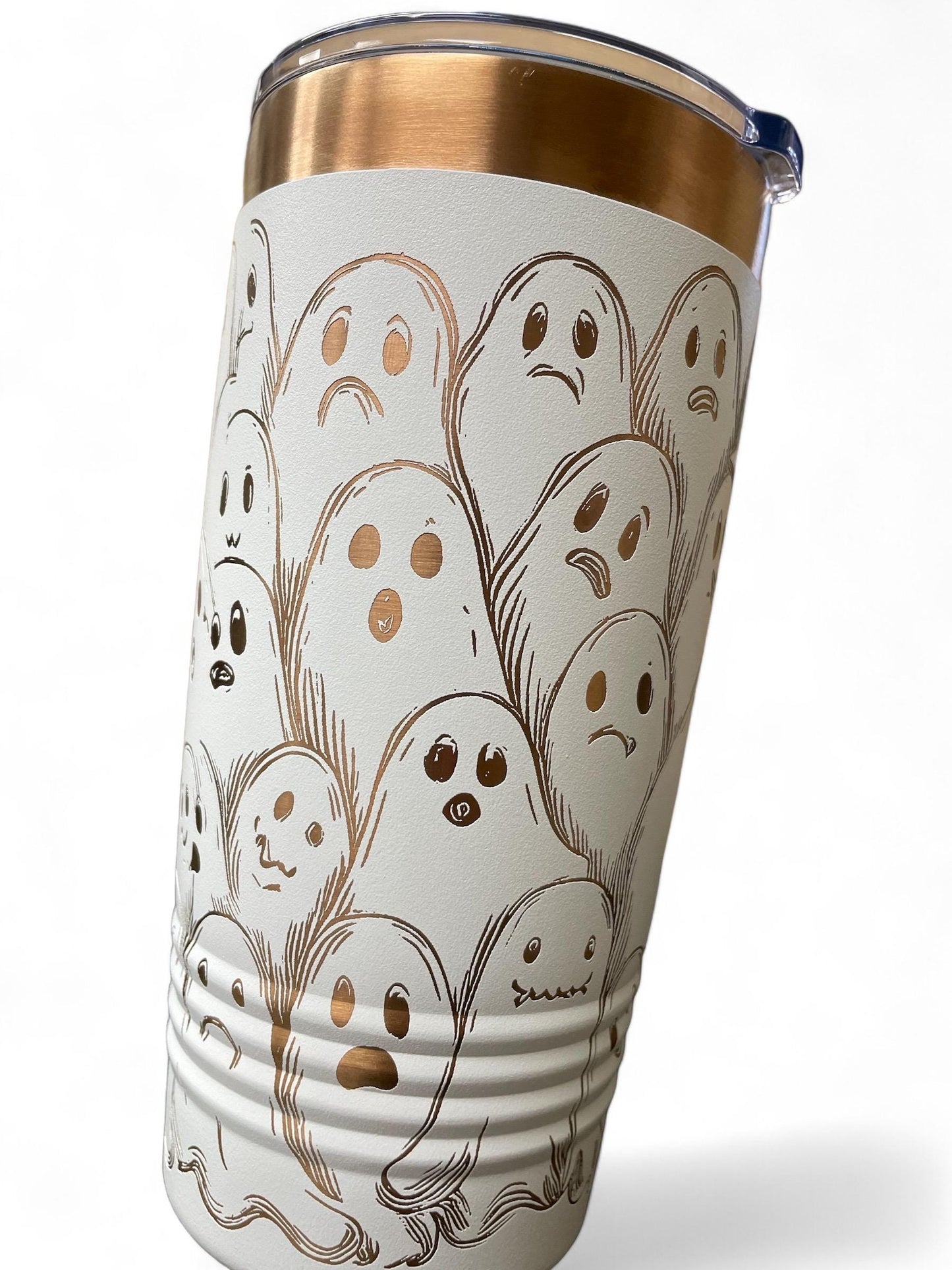 Spooky Funny Ghost Halloween Tumbler / White or Black & Rose Gold 20oz. Etched Tumbler / Laser Engraved / Halloween Gift
