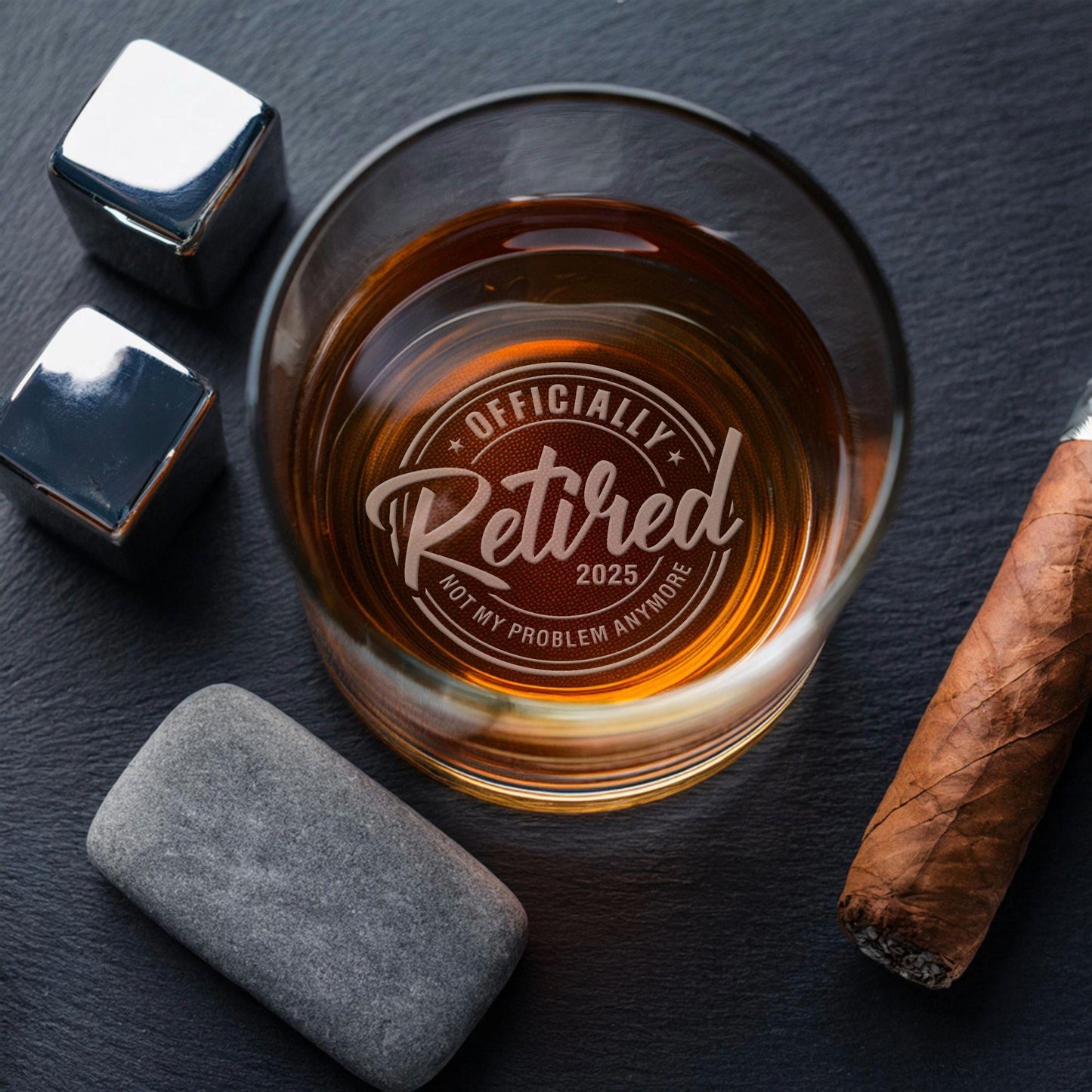 Custom Retirement Whiskey Glass | Retirement Gift | Boss Gift | Whiskey Glasses | Gift for Dad | Friend Gift | Gift for Men | Officially Retired