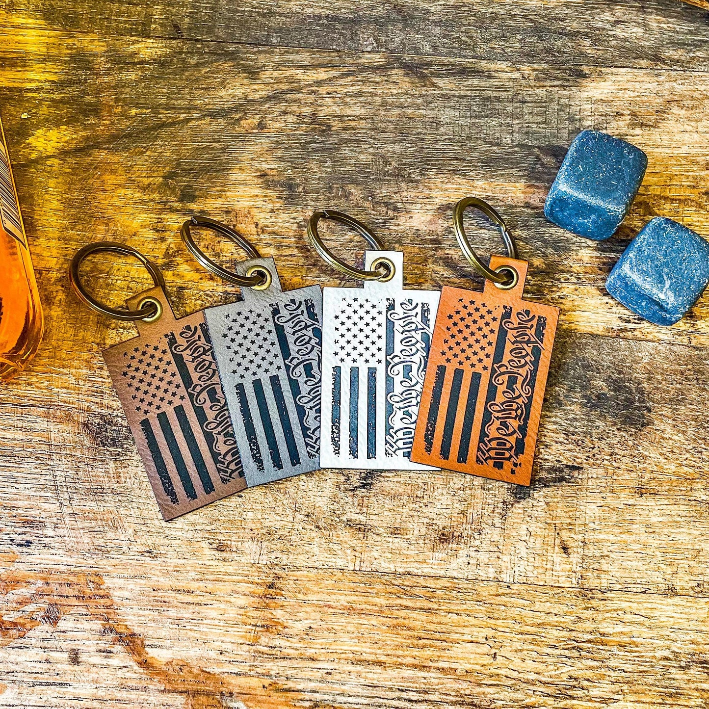 Patriotic We The People Leatherette Keychain | Engraved American Flag Keychain | New Driver Gift | Key Accessories s | Valentine's Day Gift
