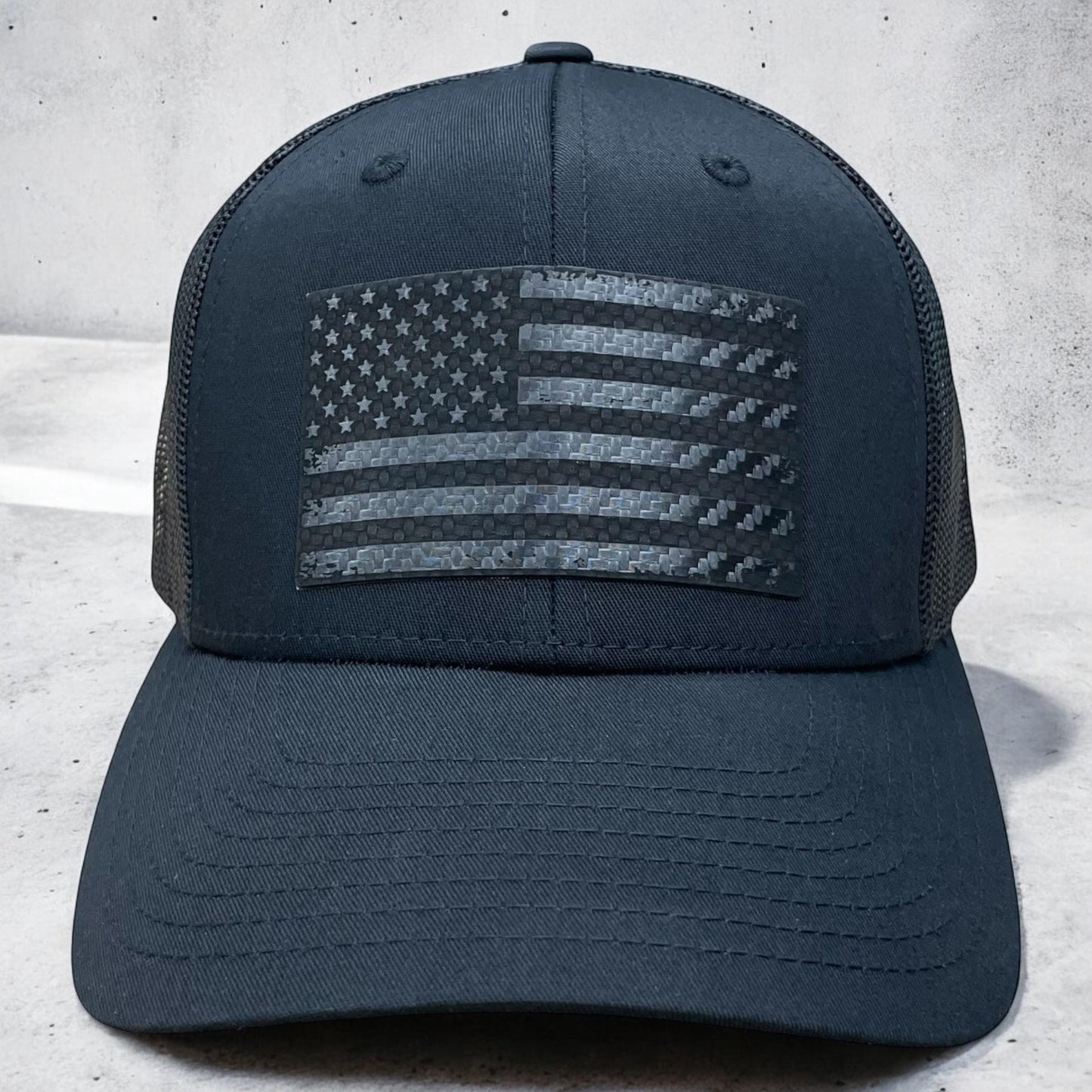 American Flag Blacked Out Carbon Fiber Trucker Hat / Patriotic Trucker Cap / YP Classics 6 Panel / Patch Trucker Hat / Father's Day Gift
