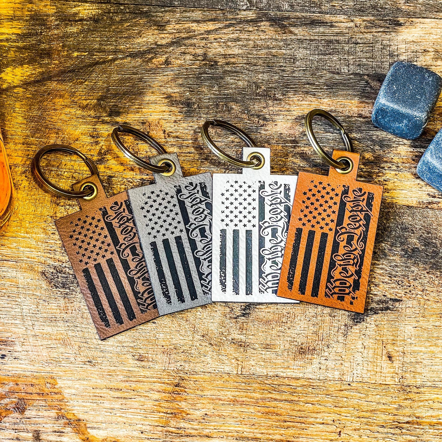 Patriotic We The People Leatherette Keychain | Engraved American Flag Keychain | New Driver Gift | Key Accessories s | Valentine's Day Gift