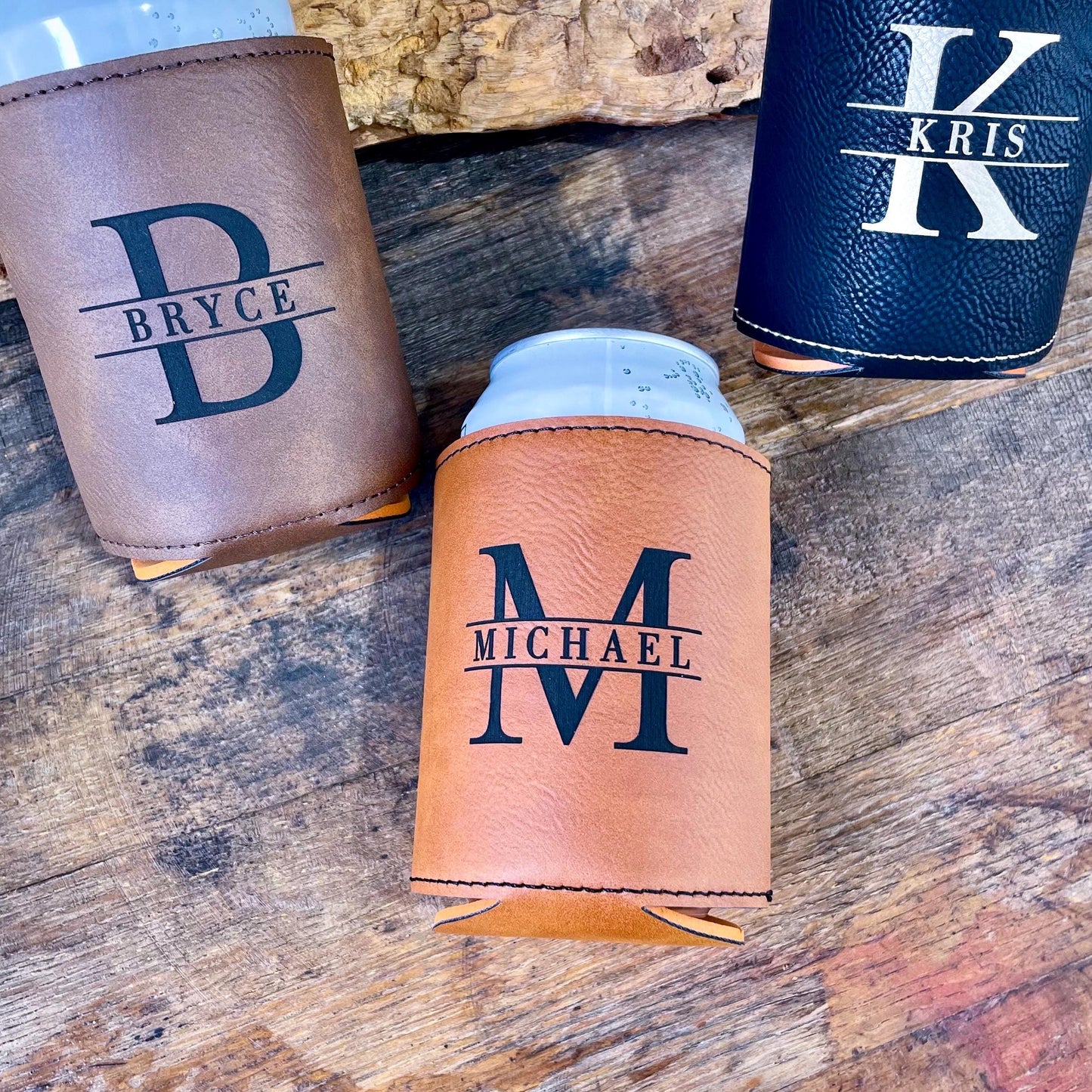 Personalized Can Cooler | Custom Leatherette Name Gift | Gift for Dad | Groomsmen Gift Idea | Father's Day Gift