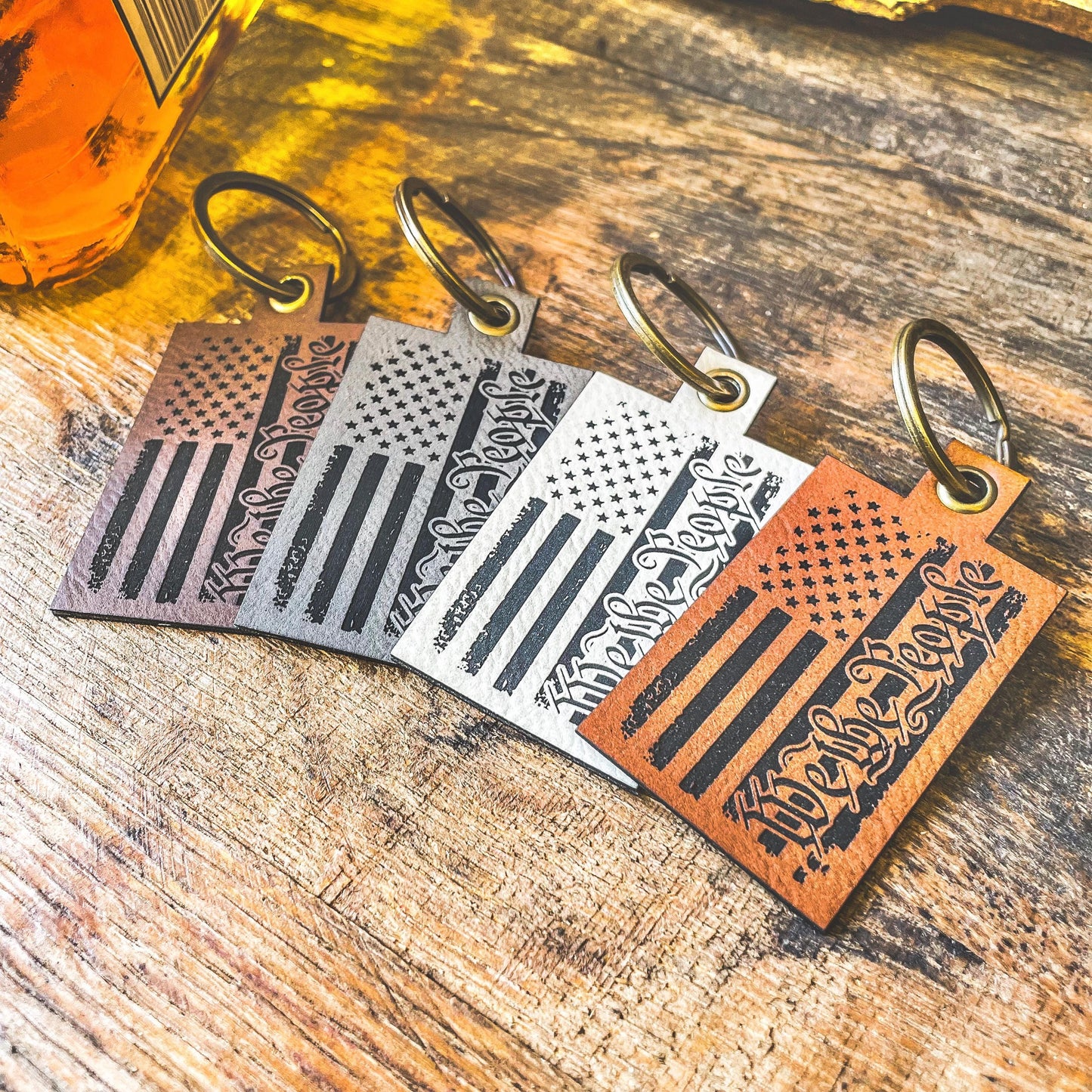 Patriotic We The People Leatherette Keychain | Engraved American Flag Keychain | New Driver Gift | Key Accessories s | Valentine's Day Gift