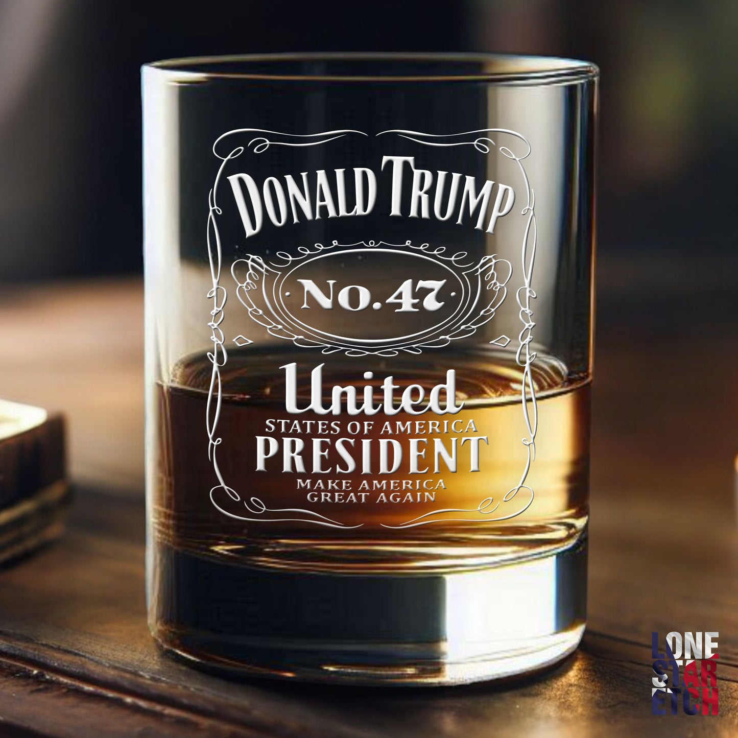 Trump No. 47 / Trump 2024 Engraved Whiskey Glass / Valentine's Day Gift