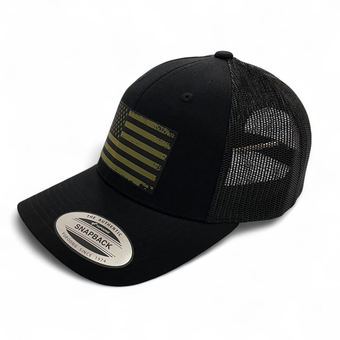 American Flag Patch Tactical Style Trucker Hat / Patriotic Trucker Cap / OD Green Patch / Patch Trucker Hat / Father's Day Gift