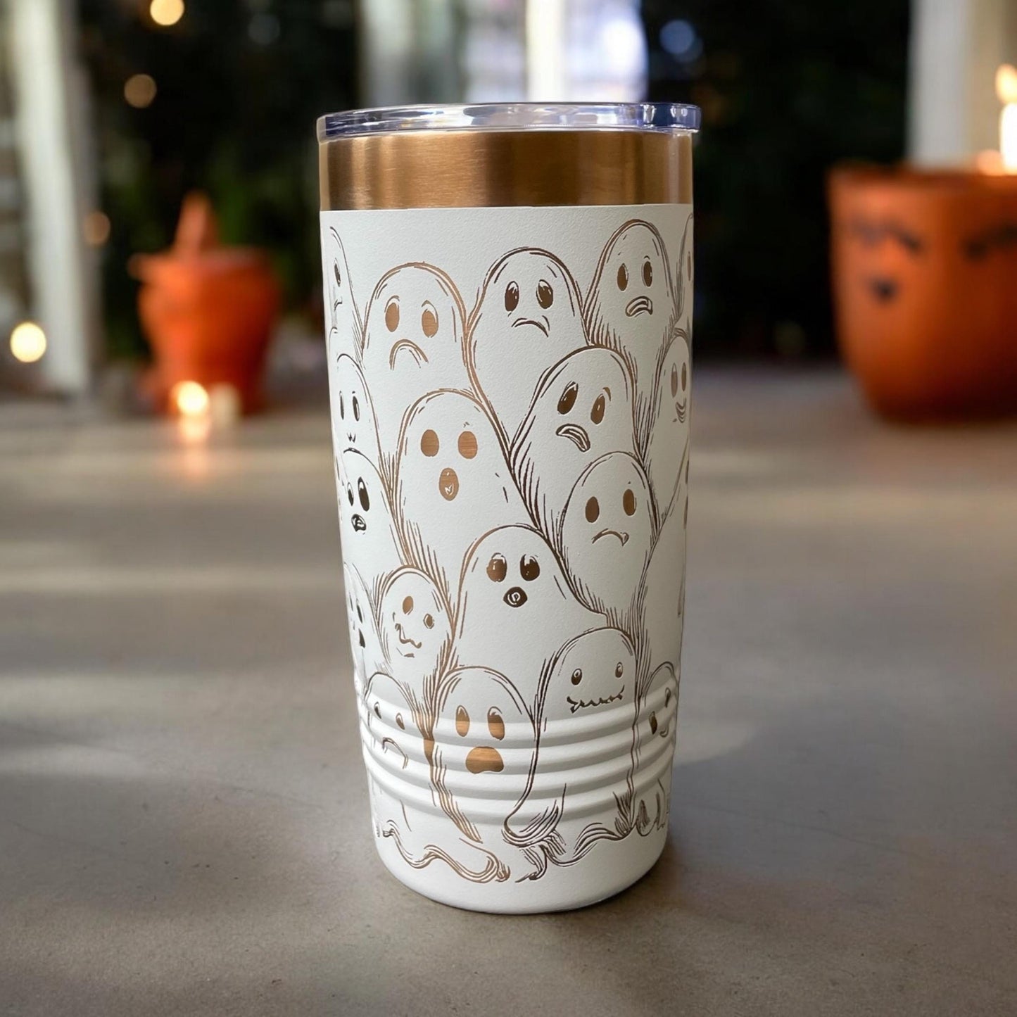 Spooky Funny Ghost Halloween Tumbler / White or Black & Rose Gold 20oz. Etched Tumbler / Laser Engraved / Halloween Gift