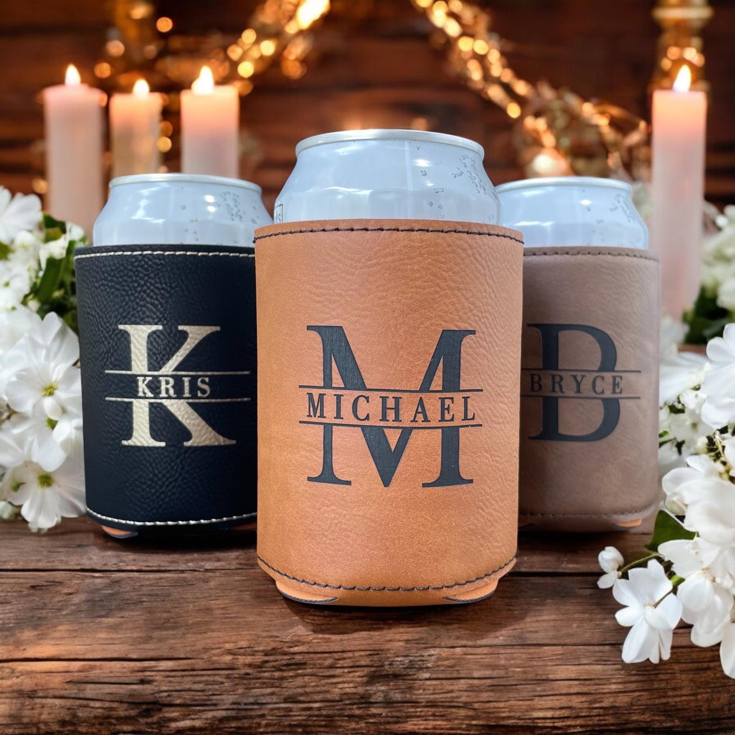 Personalized Can Cooler | Custom Leatherette Name Gift | Gift for Dad | Groomsmen Gift Idea | Father's Day Gift