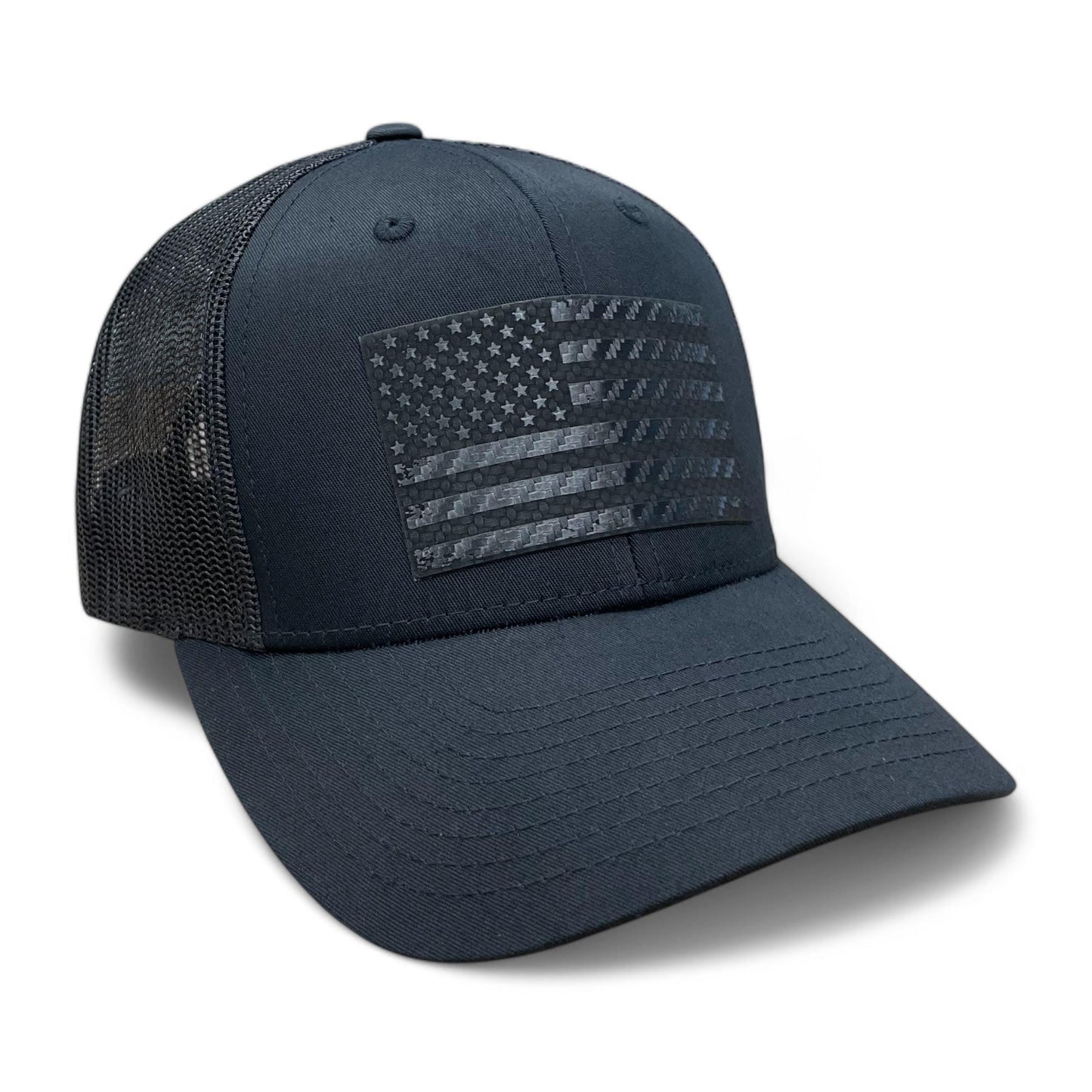 American Flag Blacked Out Carbon Fiber Trucker Hat / Patriotic Trucker Cap / YP Classics 6 Panel / Patch Trucker Hat / Father's Day Gift
