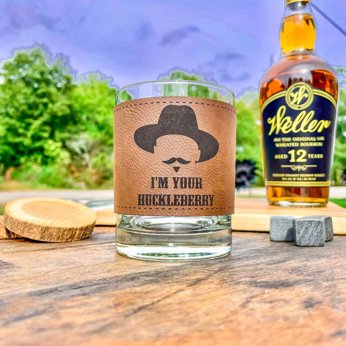 Doc Holliday I’m Your Huckleberry / Leatherette Whiskey Glass/ Father's Day Gift / Valentine's Day Gift