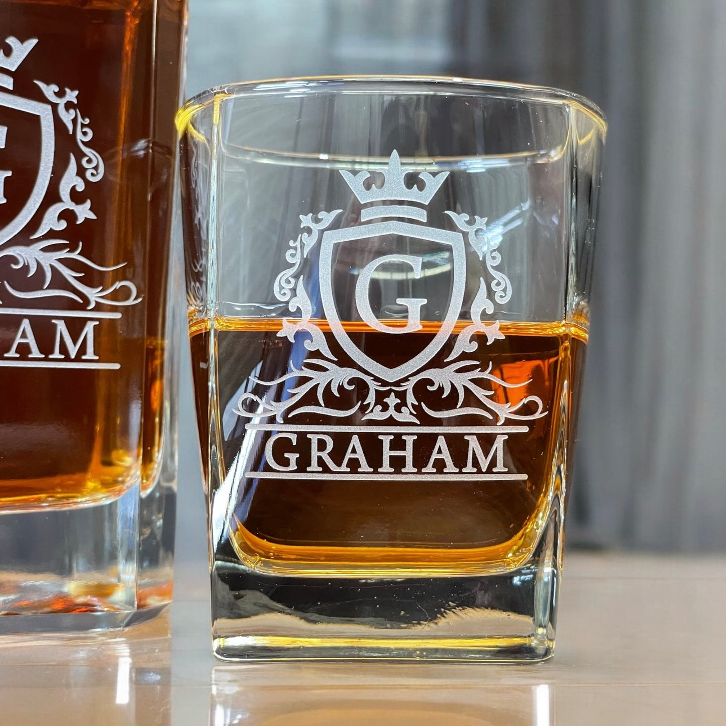 Monogrammed Whiskey Decanter Set β Custom Engraved Bourbon Glass Gift for Him, Groomsmen, or Home Bar
