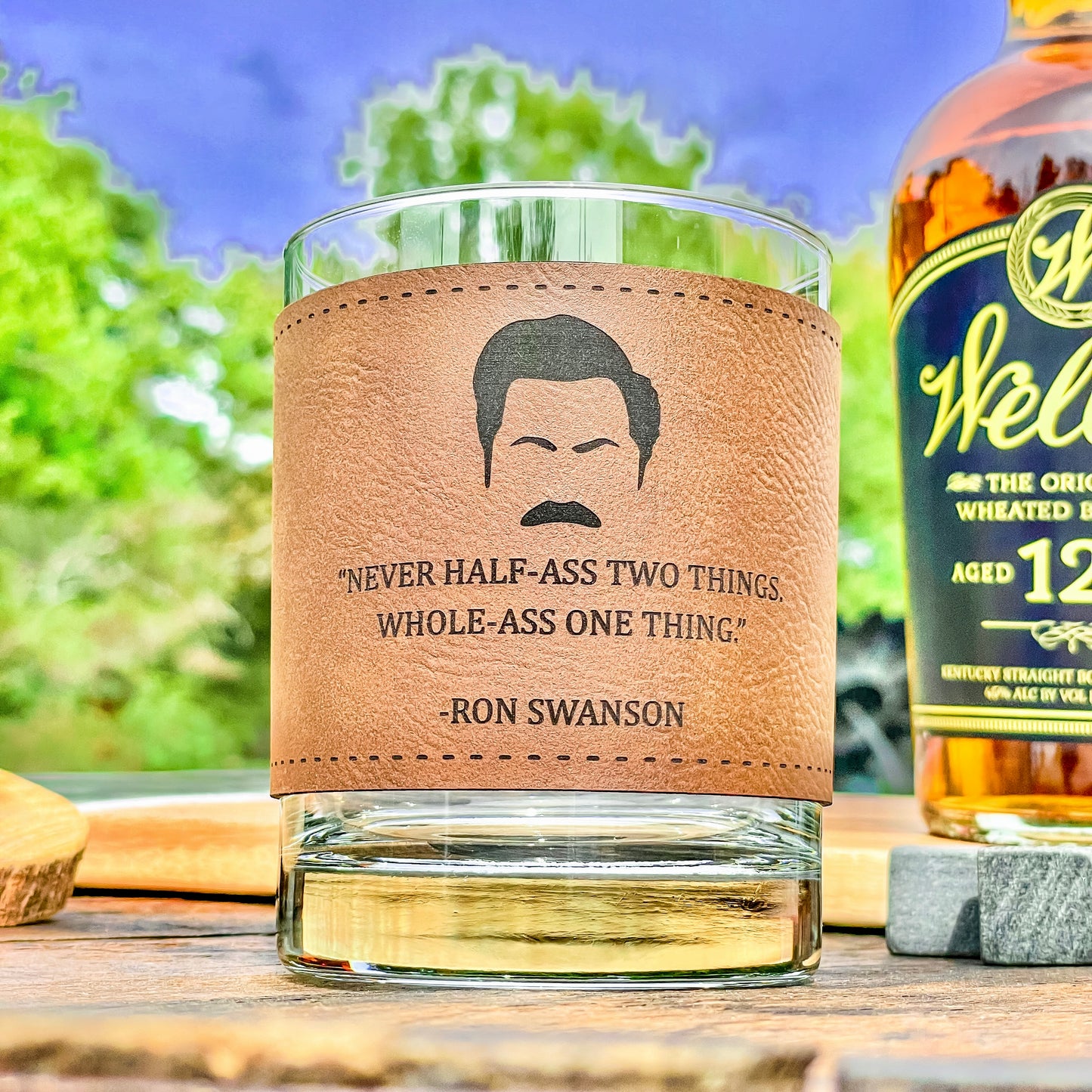 Ron Swanson Half A** Engraved Leatherette Whiskey Glass/ Father's Day Gift / Valentine's Day Gift