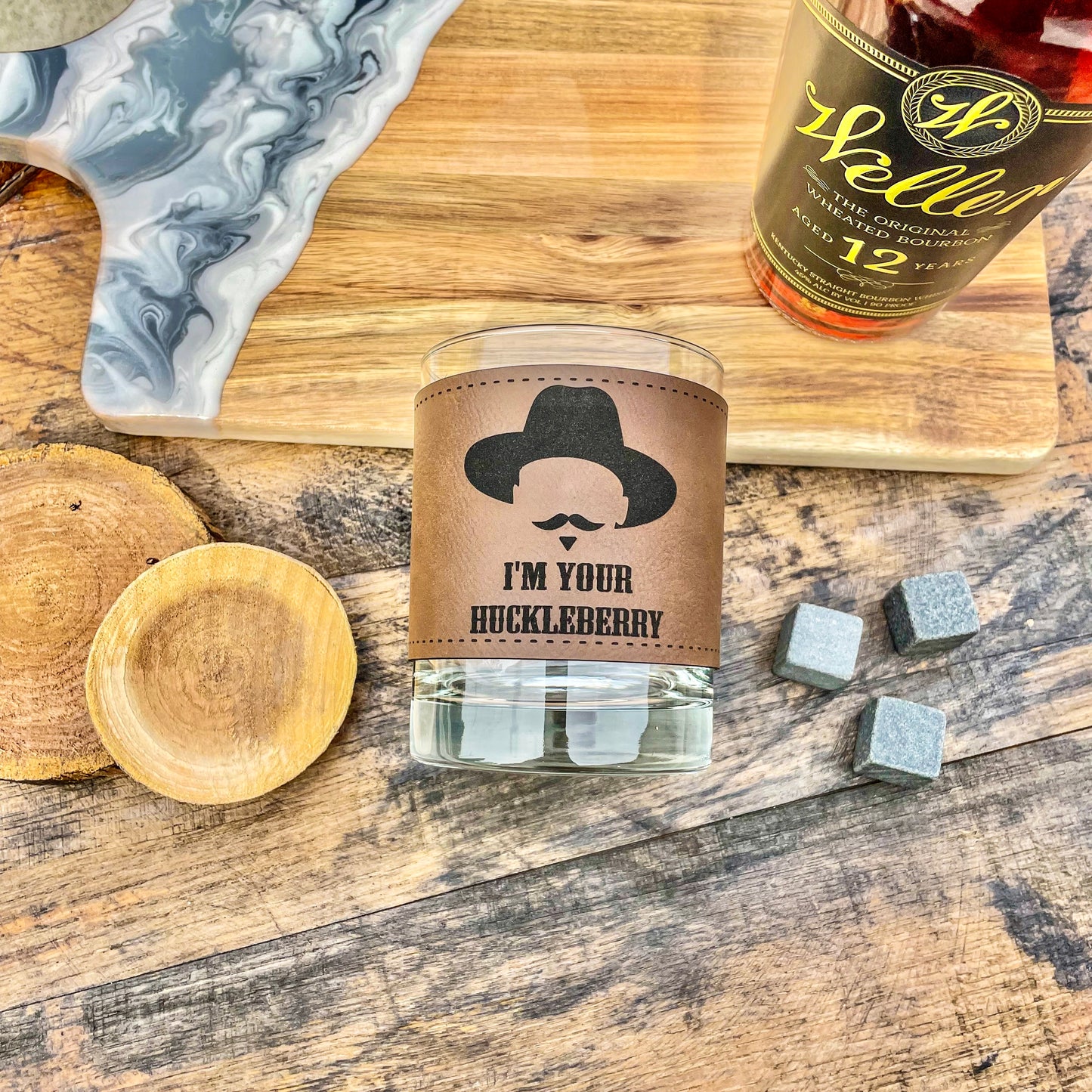 Doc Holliday I’m Your Huckleberry / Leatherette Whiskey Glass/ Father's Day Gift / Valentine's Day Gift