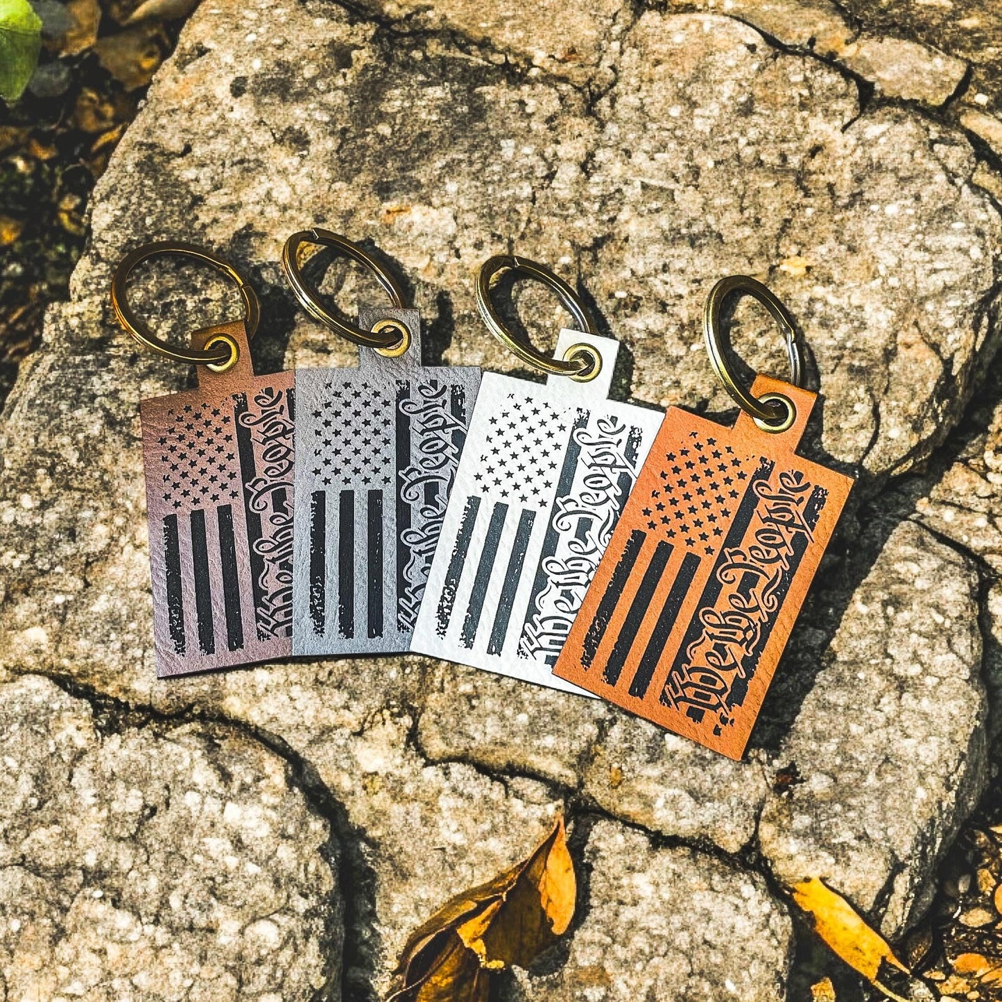 Patriotic We The People Leatherette Keychain | Engraved American Flag Keychain | New Driver Gift | Key Accessories s | Valentine's Day Gift