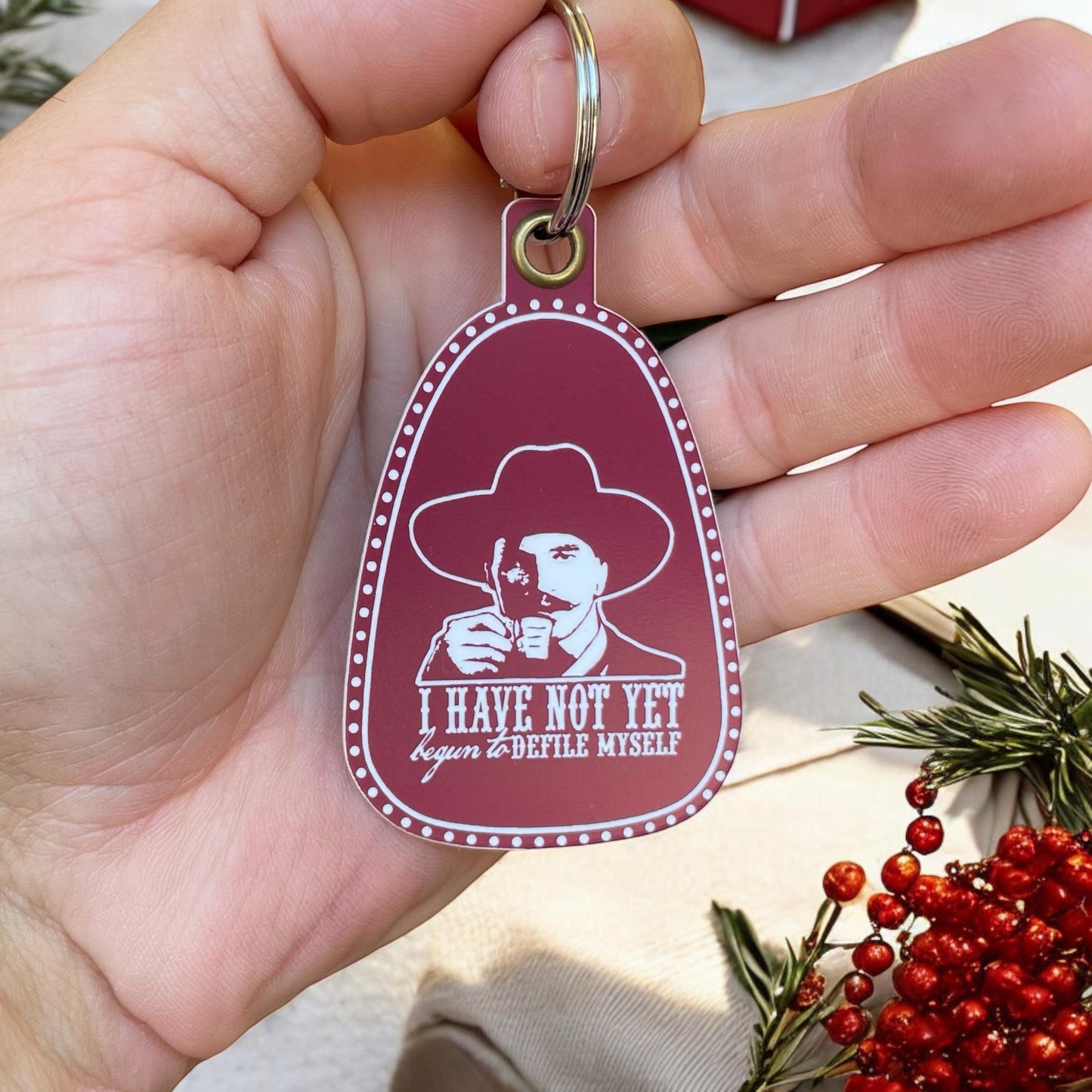 Vintage Style Doc Holliday Keychain | Defile Myself Keychain | Western Keychains | Gifts for Him | New Driver Gift | Valentine's Day Gift