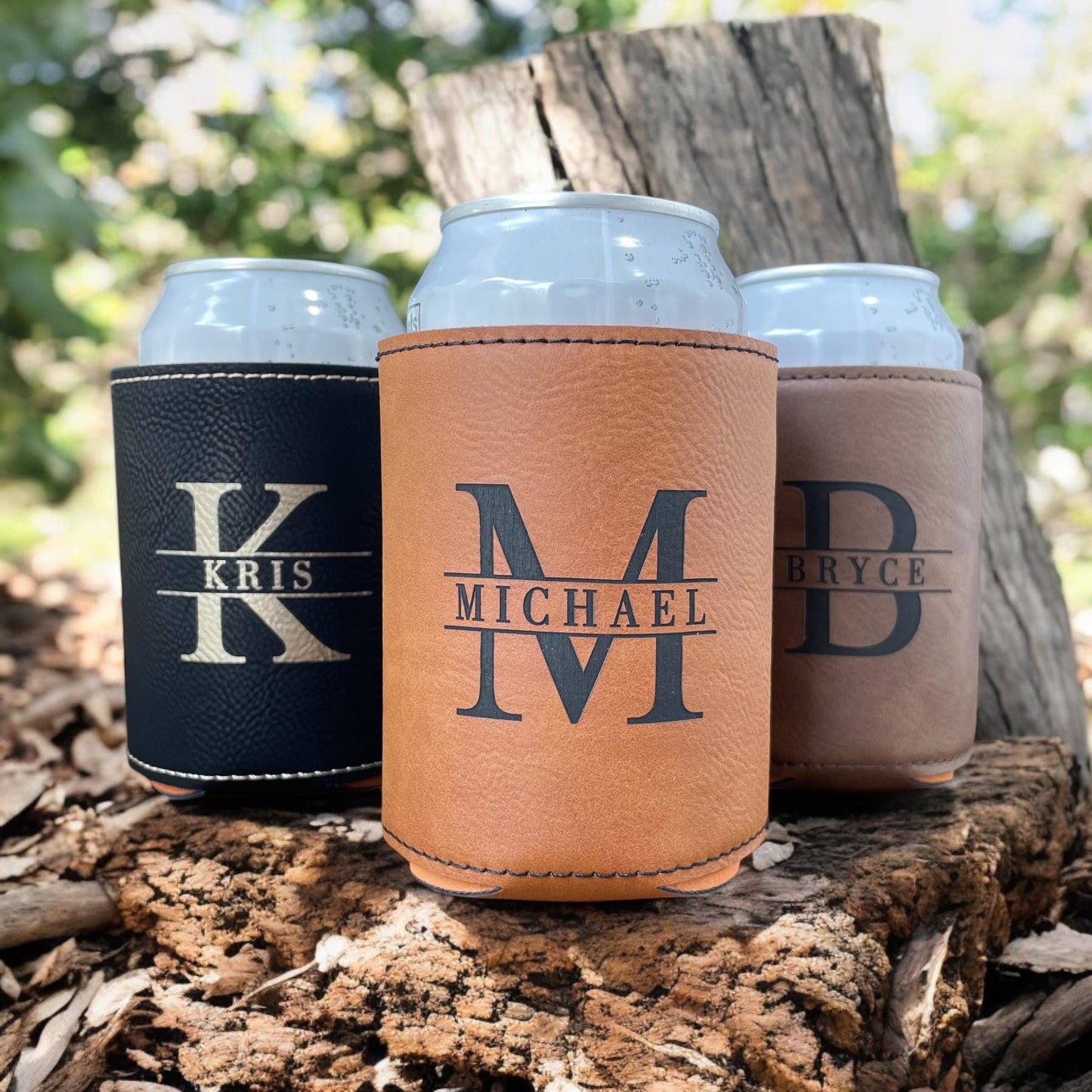 Personalized Can Cooler | Custom Leatherette Name Gift | Gift for Dad | Groomsmen Gift Idea | Father's Day Gift