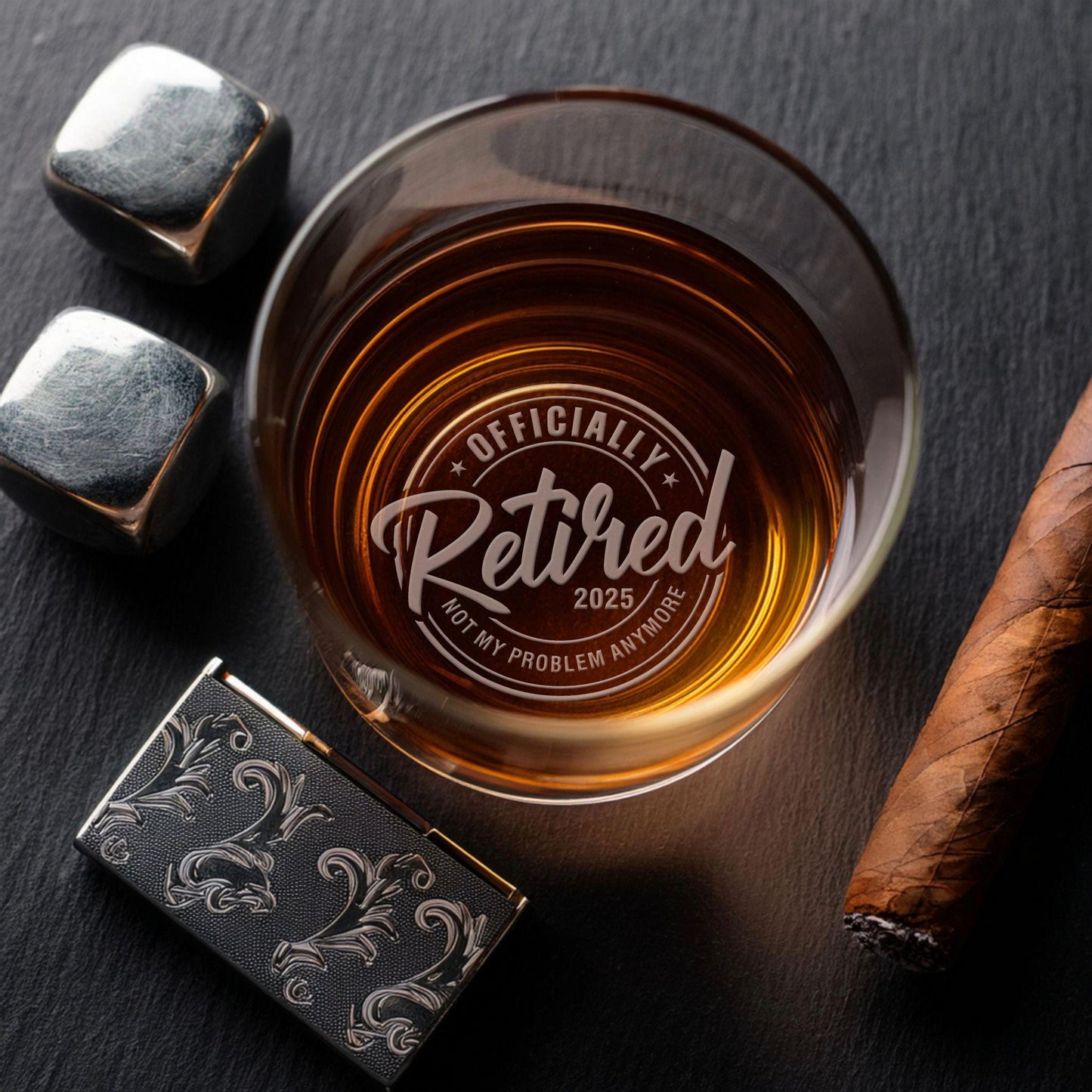 Custom Retirement Whiskey Glass | Retirement Gift | Boss Gift | Whiskey Glasses | Gift for Dad | Friend Gift | Gift for Men | Officially Retired