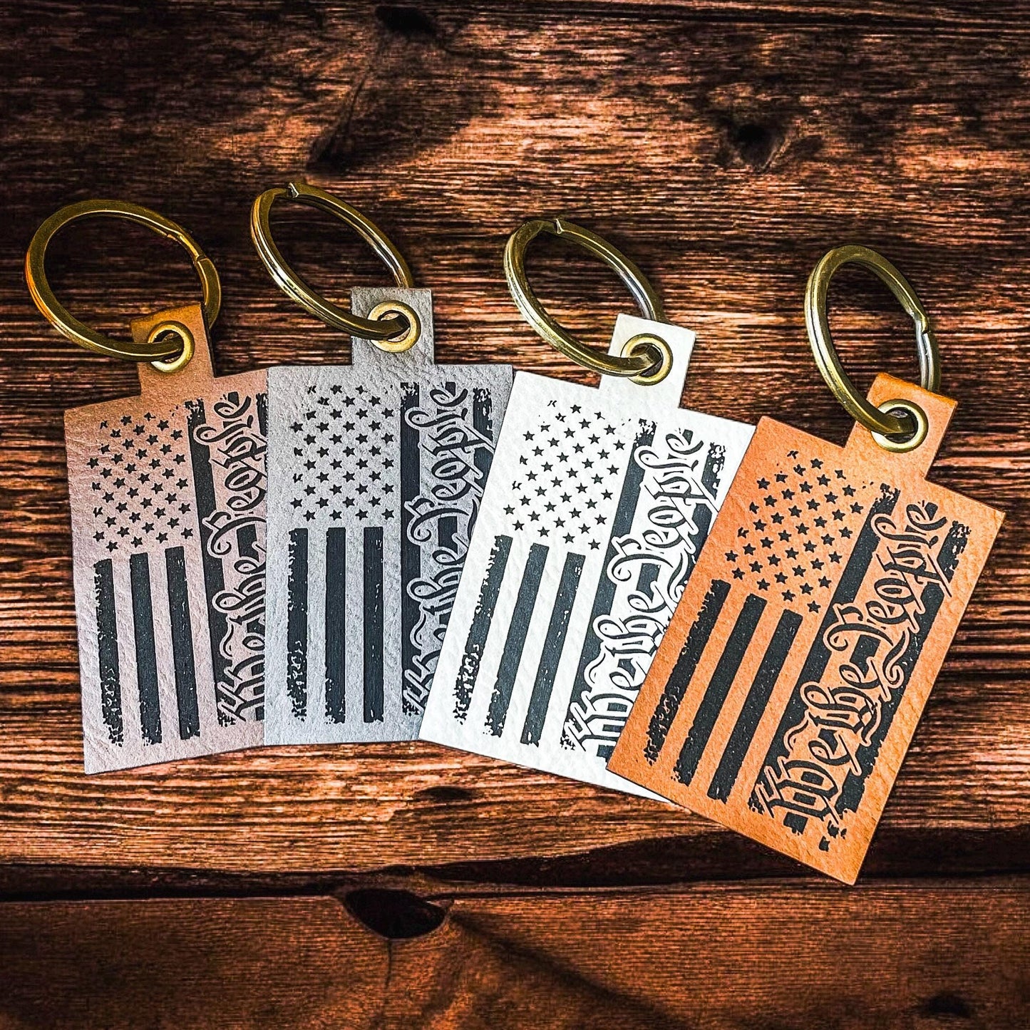 Patriotic We The People Leatherette Keychain | Engraved American Flag Keychain | New Driver Gift | Key Accessories s | Valentine's Day Gift