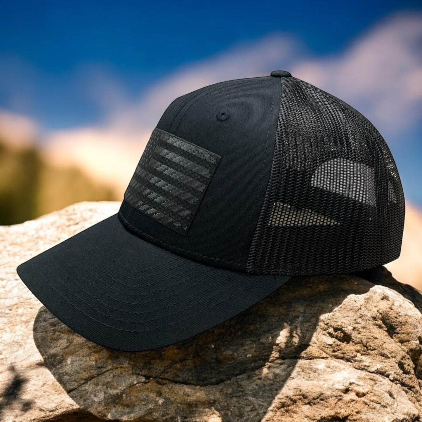 American Flag Blacked Out Carbon Fiber Trucker Hat / Patriotic Trucker Cap / YP Classics 6 Panel / Patch Trucker Hat / Father's Day Gift