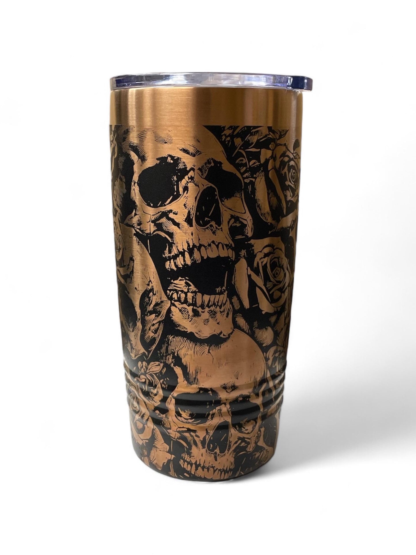 Skulls and Roses Tumbler / White or Black & Rose Gold 20oz. Etched Tumbler / Laser Engraved / Halloween Gift | Valentine's Day Gift