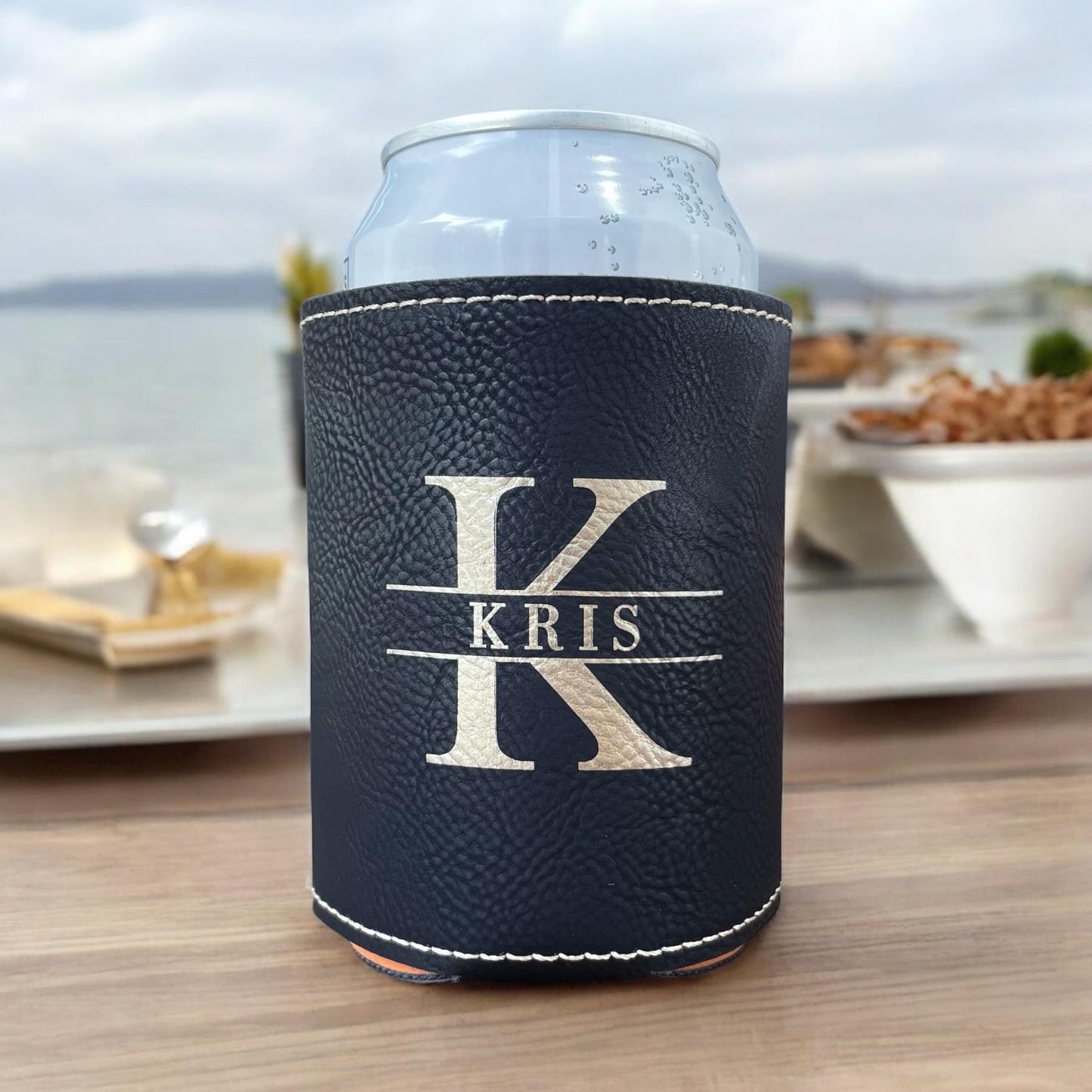 Personalized Can Cooler | Custom Leatherette Name Gift | Gift for Dad | Groomsmen Gift Idea | Father's Day Gift