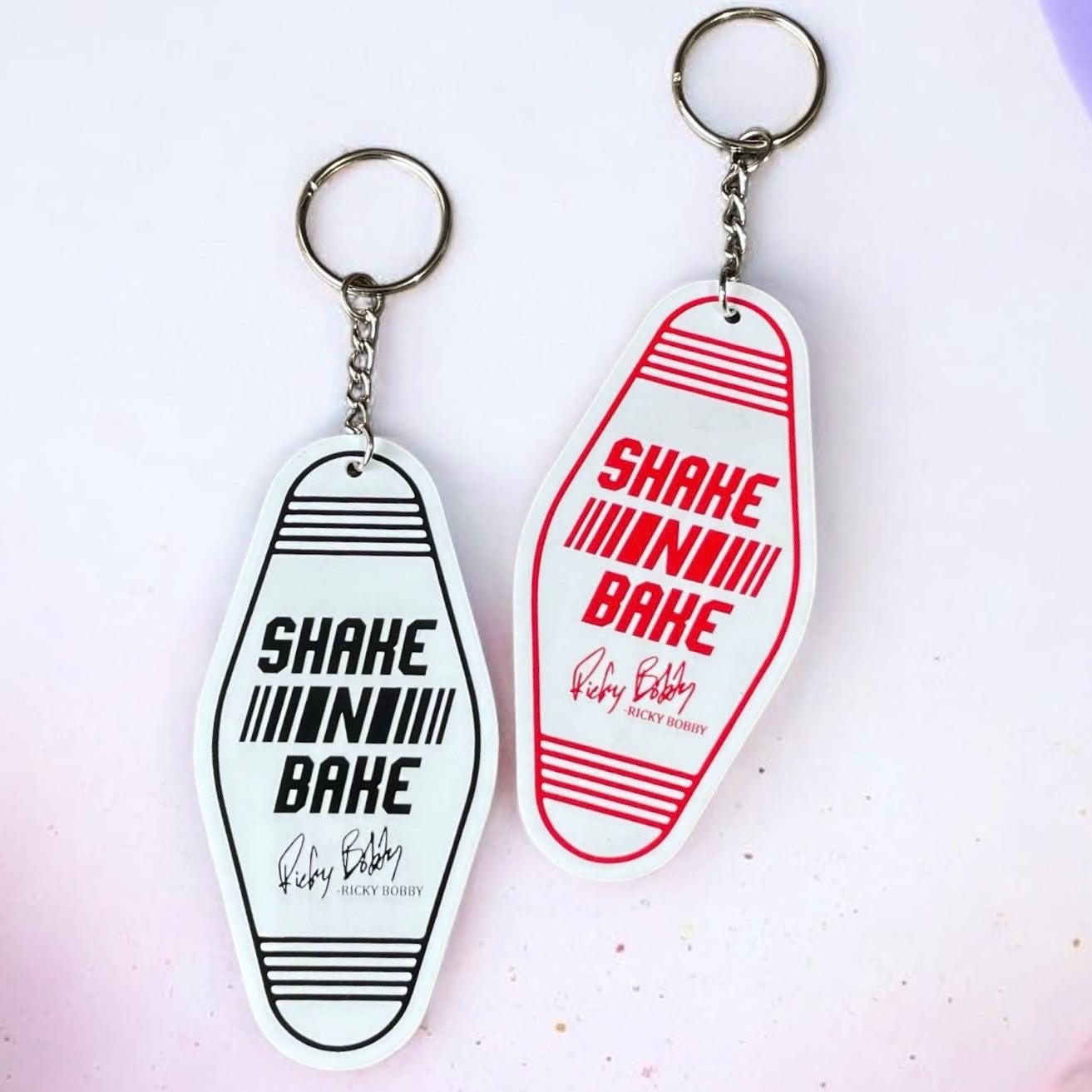 Retro Motel Keychains, Funny Ricky Bobby Keychain, Shake N Bake Keychain, Vintage Keychains, Gifts for Her, Gifts for Him, New Driver Gift