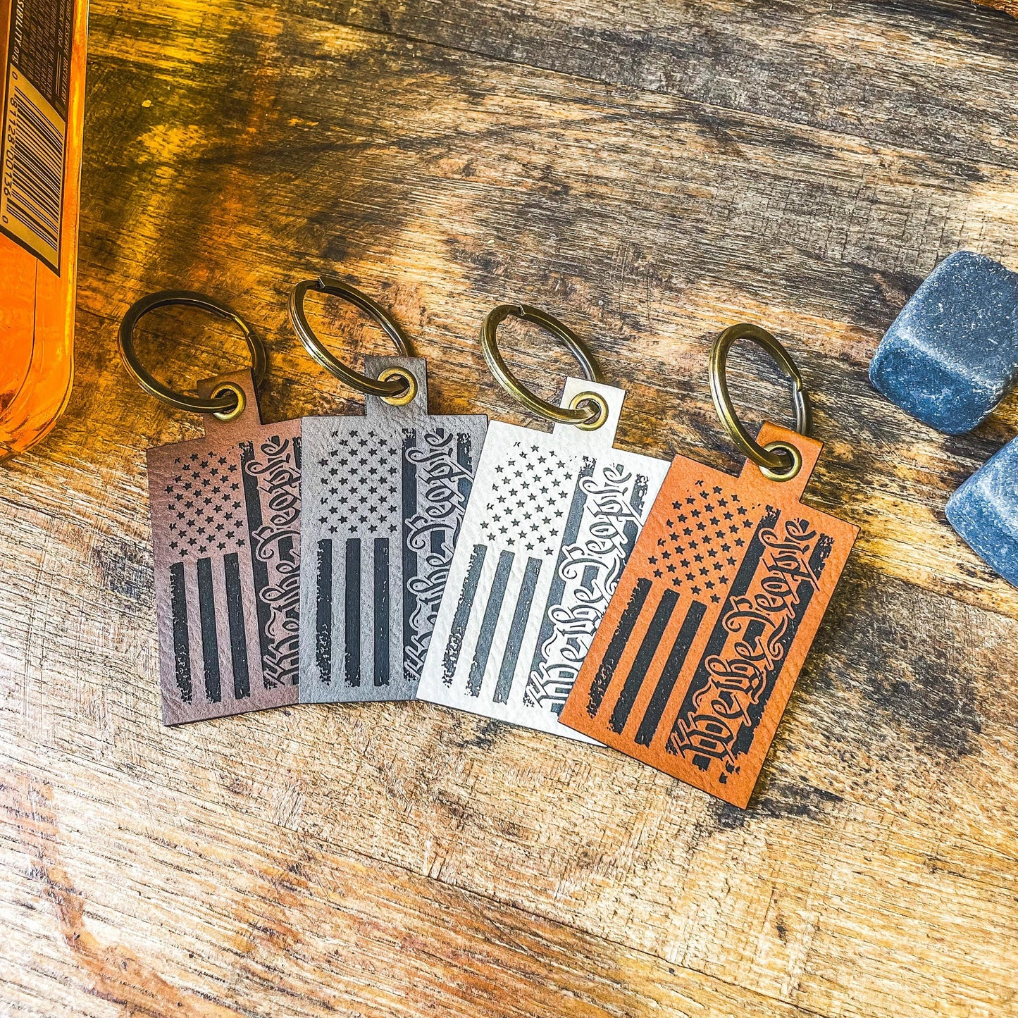 Patriotic We The People Leatherette Keychain | Engraved American Flag Keychain | New Driver Gift | Key Accessories s | Valentine's Day Gift