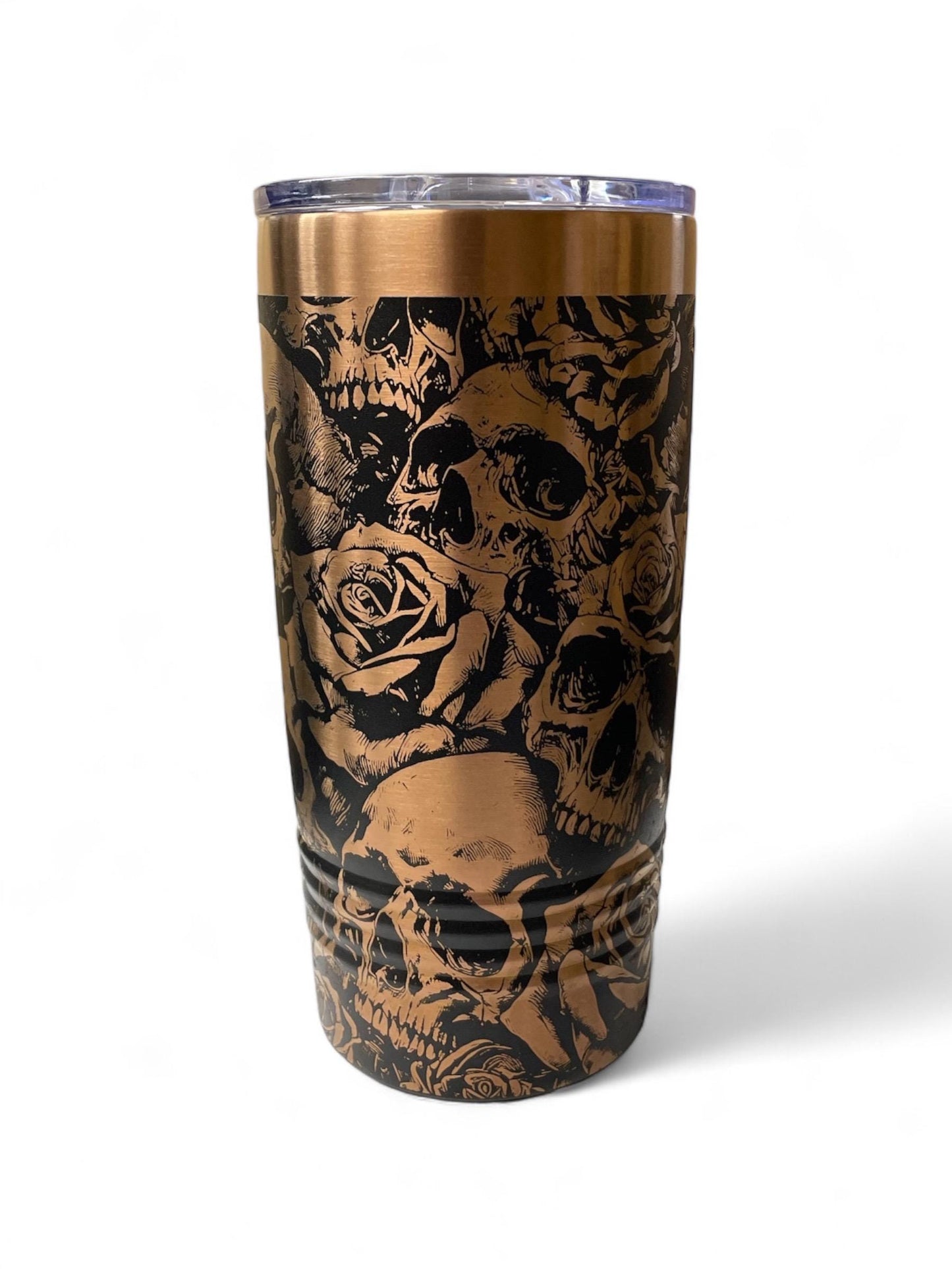 Skulls and Roses Tumbler / White or Black & Rose Gold 20oz. Etched Tumbler / Laser Engraved / Halloween Gift | Valentine's Day Gift