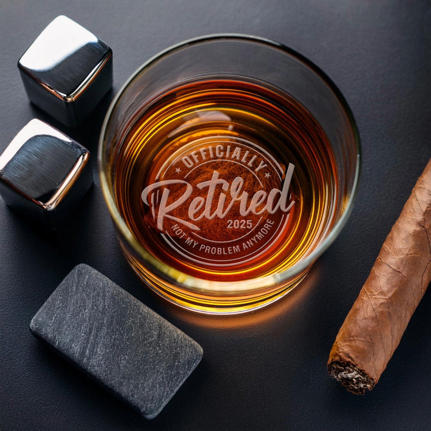 Custom Retirement Whiskey Glass | Retirement Gift | Boss Gift | Whiskey Glasses | Gift for Dad | Friend Gift | Gift for Men | Officially Retired