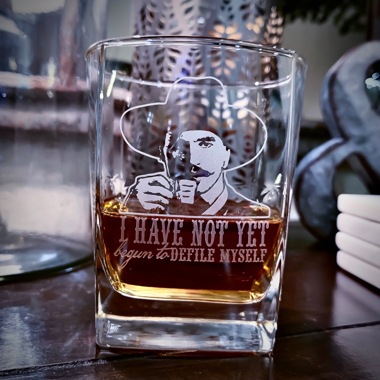 Doc Holliday Quote / Defile Myself / Whiskey Glass / Bourbon Glass / Scotch Glass / Gift for Him / Father's Day Gift / Valentine's Day Gift