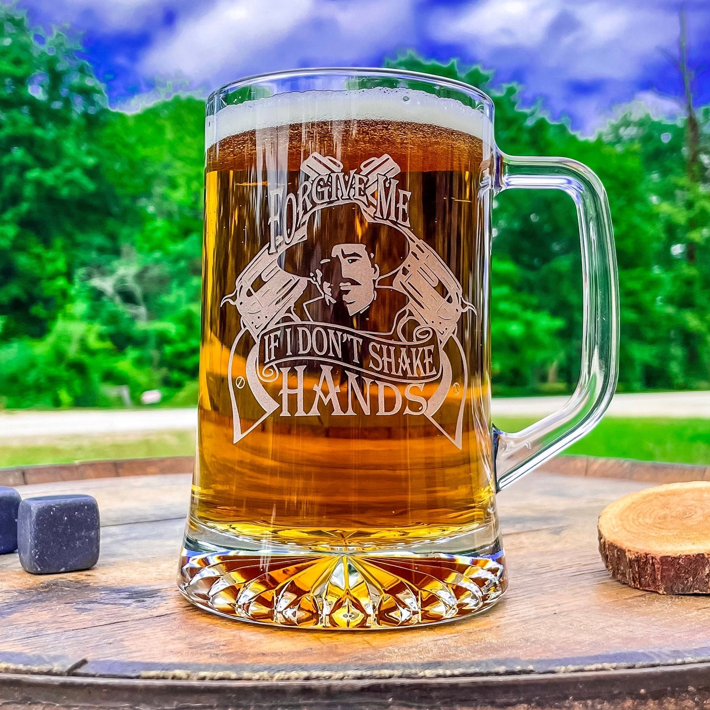 Doc Holliday Mug / Forgive Me / Engraved 23 oz. Glass Beer Mug / Gift for Him / Gifts for Men / Father's Day Gift / Valentine's Day Gift