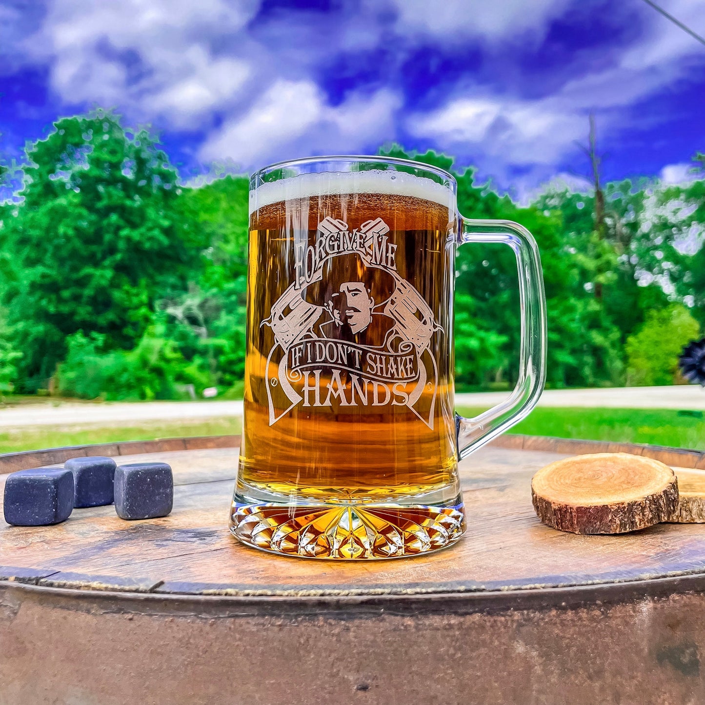Doc Holliday Mug / Forgive Me / Engraved 23 oz. Glass Beer Mug / Gift for Him / Gifts for Men / Father's Day Gift / Valentine's Day Gift