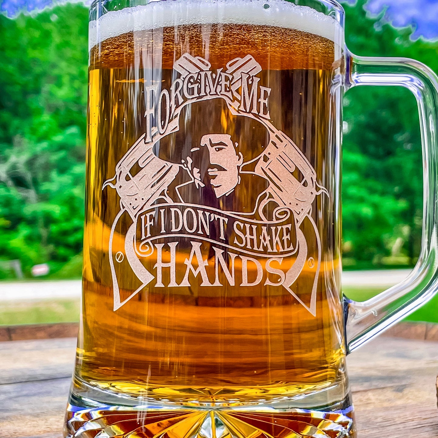 Doc Holliday Mug / Forgive Me / Engraved 23 oz. Glass Beer Mug / Gift for Him / Gifts for Men / Father's Day Gift / Valentine's Day Gift