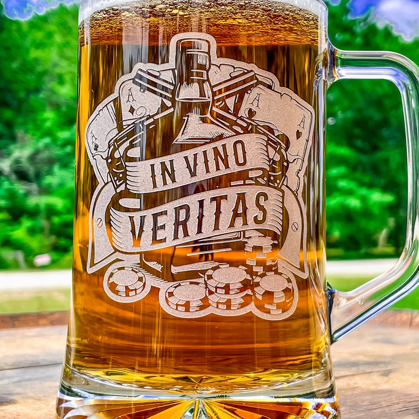 Doc Holliday Mug / In Vino Veritas / Engraved 23 oz. Glass Beer Mug / Gift for Him / Gifts for Men / Father's Day Gift / Valentine's Day Gift