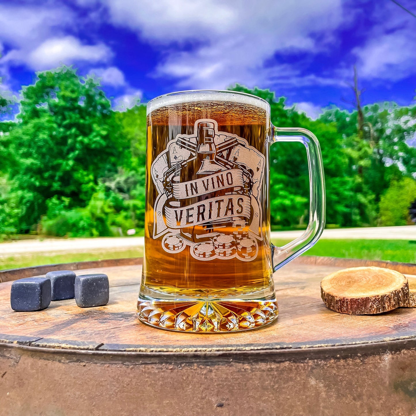 Doc Holliday Mug / In Vino Veritas / Engraved 23 oz. Glass Beer Mug / Gift for Him / Gifts for Men / Father's Day Gift / Valentine's Day Gift